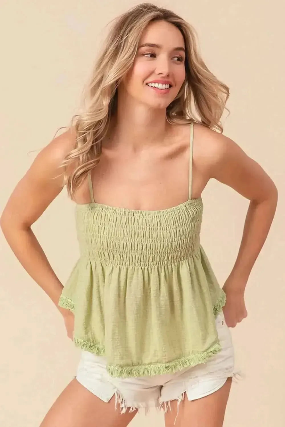 BiBi Fringed Hem Smocked Cami - Bad Moms Club