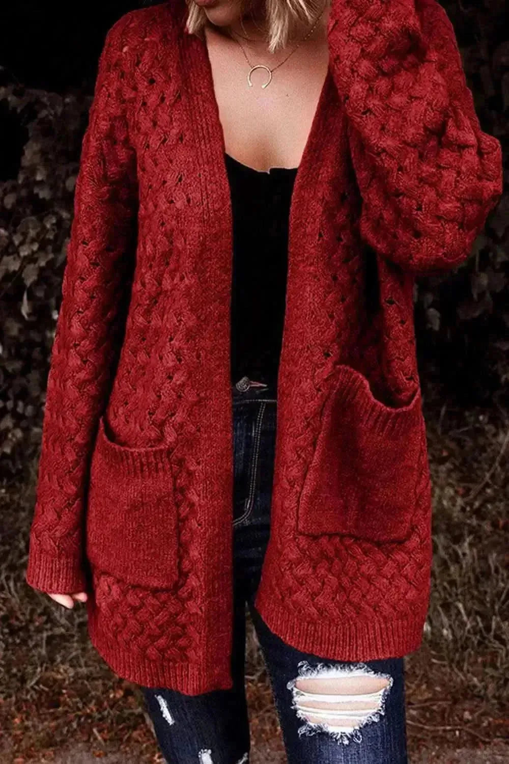Open Front Dropped Shoulder Cardigan with Pockets - Bad Moms Club