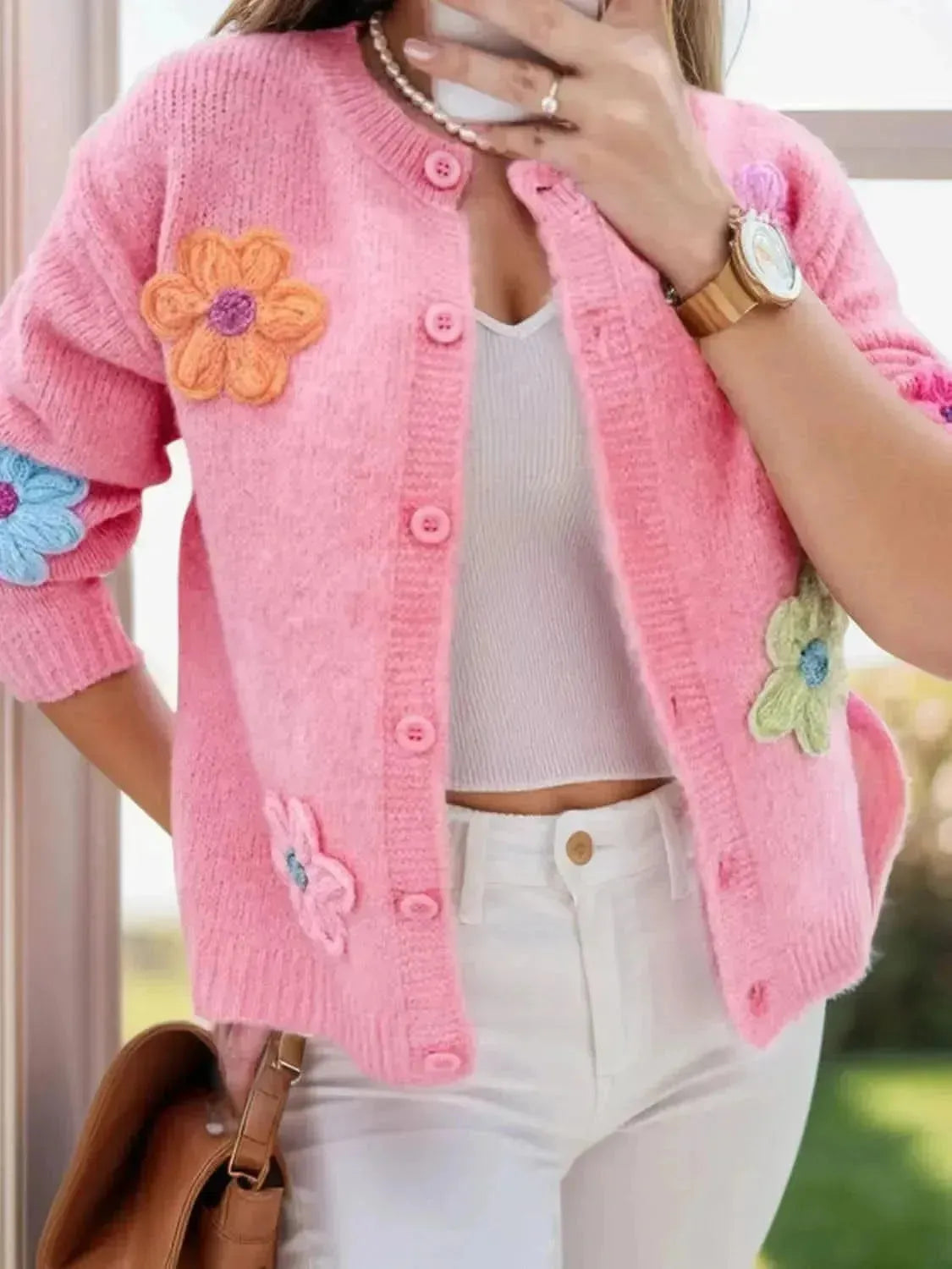 Flower Dropped Shoulder Long Sleeve Cardigan - Bad Moms Club