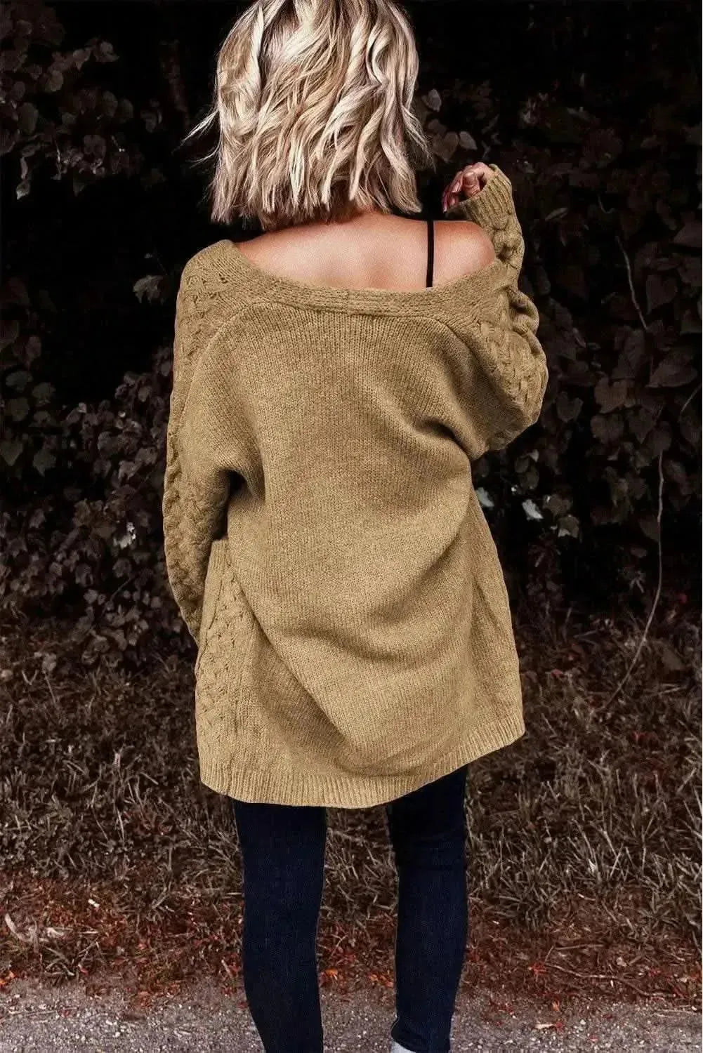 Open Front Dropped Shoulder Cardigan with Pockets - Bad Moms Club