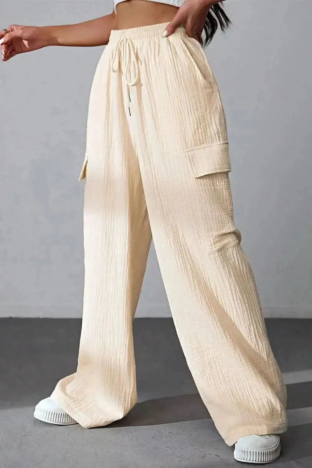 Drawstring Pocketed Wide Leg Pants - Bad Moms Club