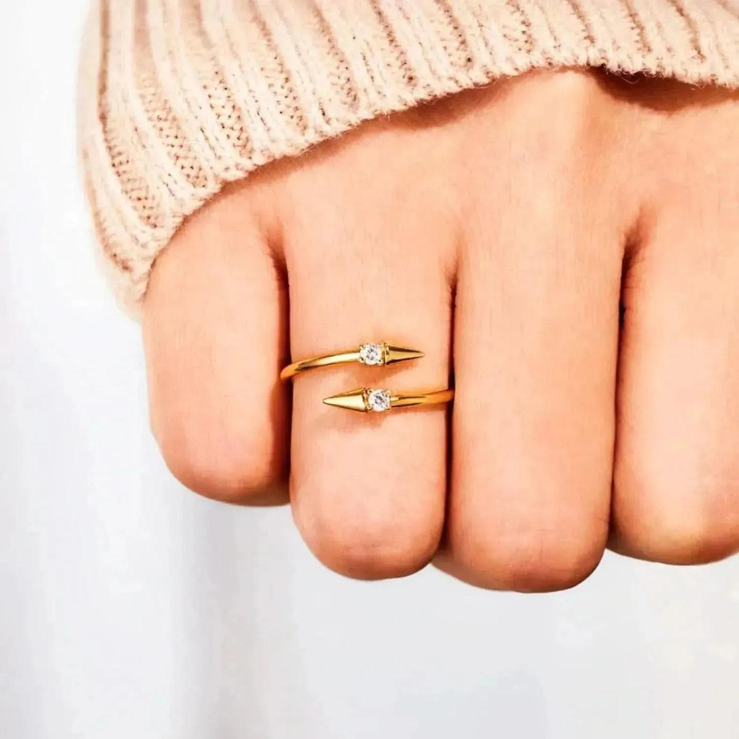 925 Sterling Silver Inlaid Zircon Bypass Ring - Bad Moms Club