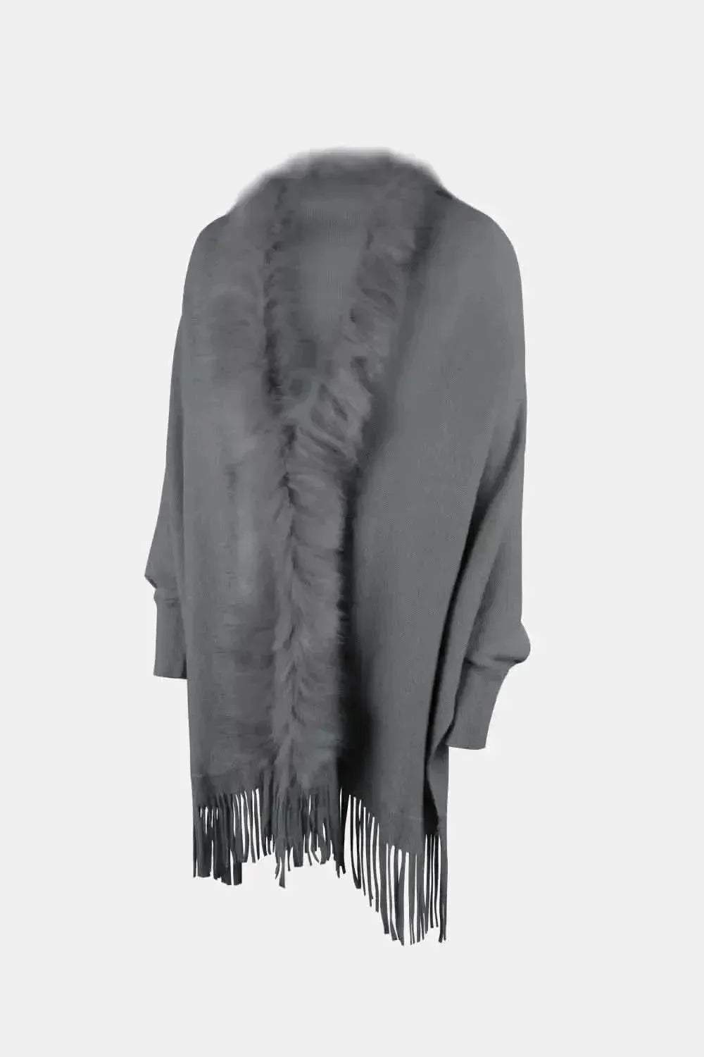 Fringe Open Front Long Sleeve Poncho - Bad Moms Club