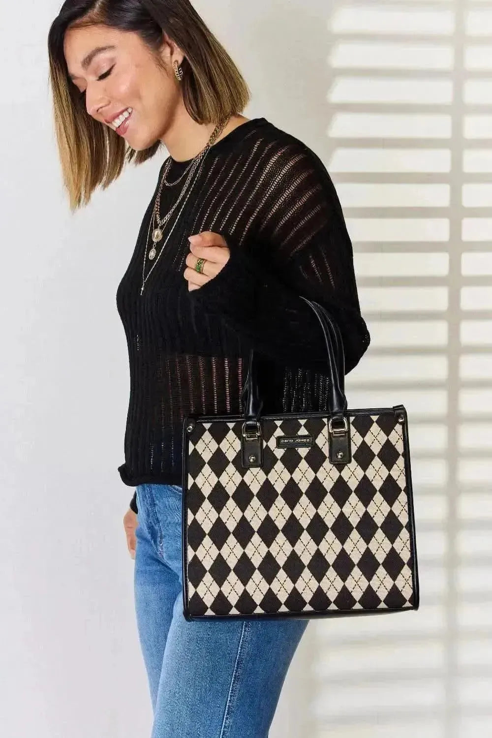David Jones Argyle Pattern PU Leather Handbag - Bad Moms Club