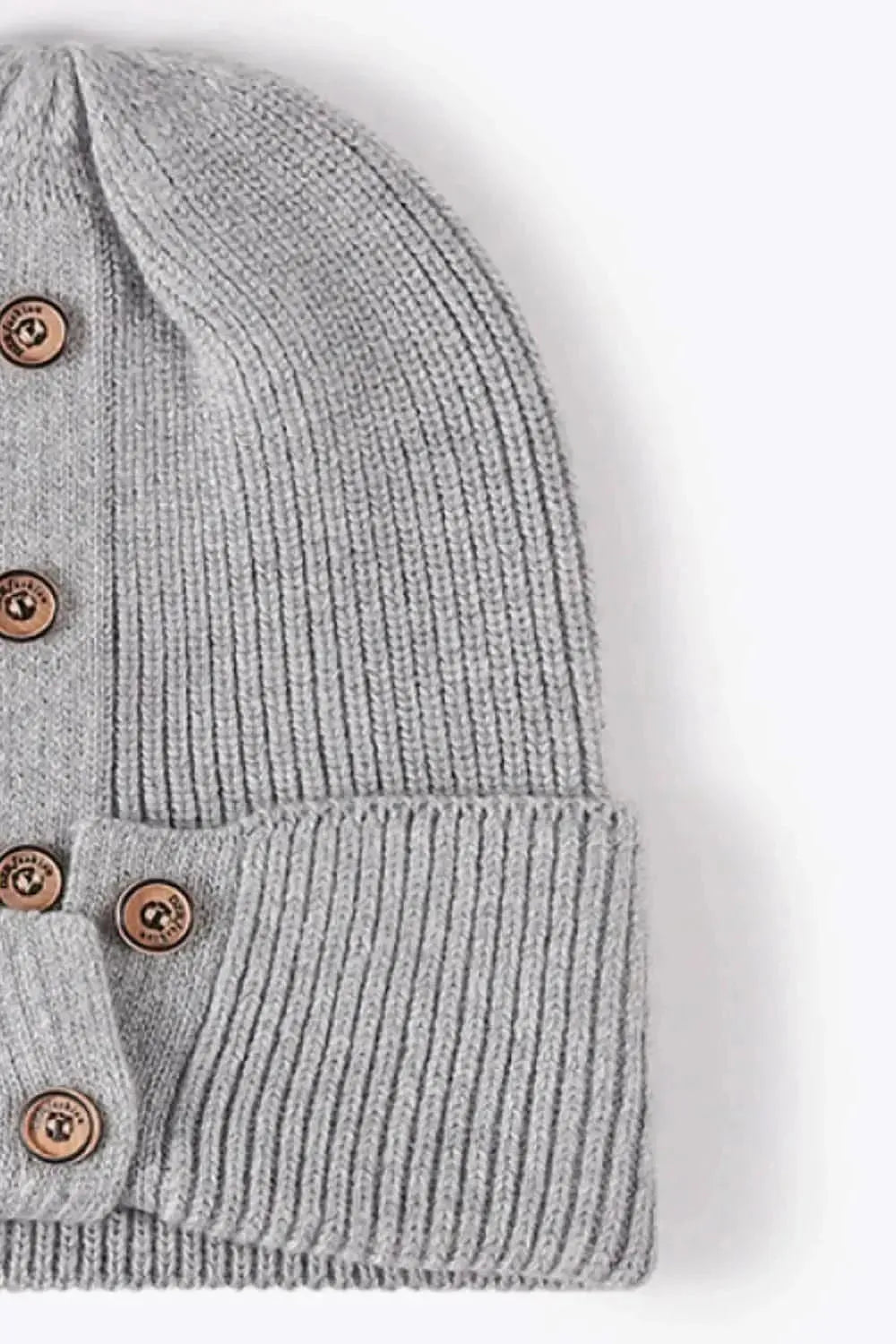 Button Detail Rib-Knit Cuff Beanie - Bad Moms Club