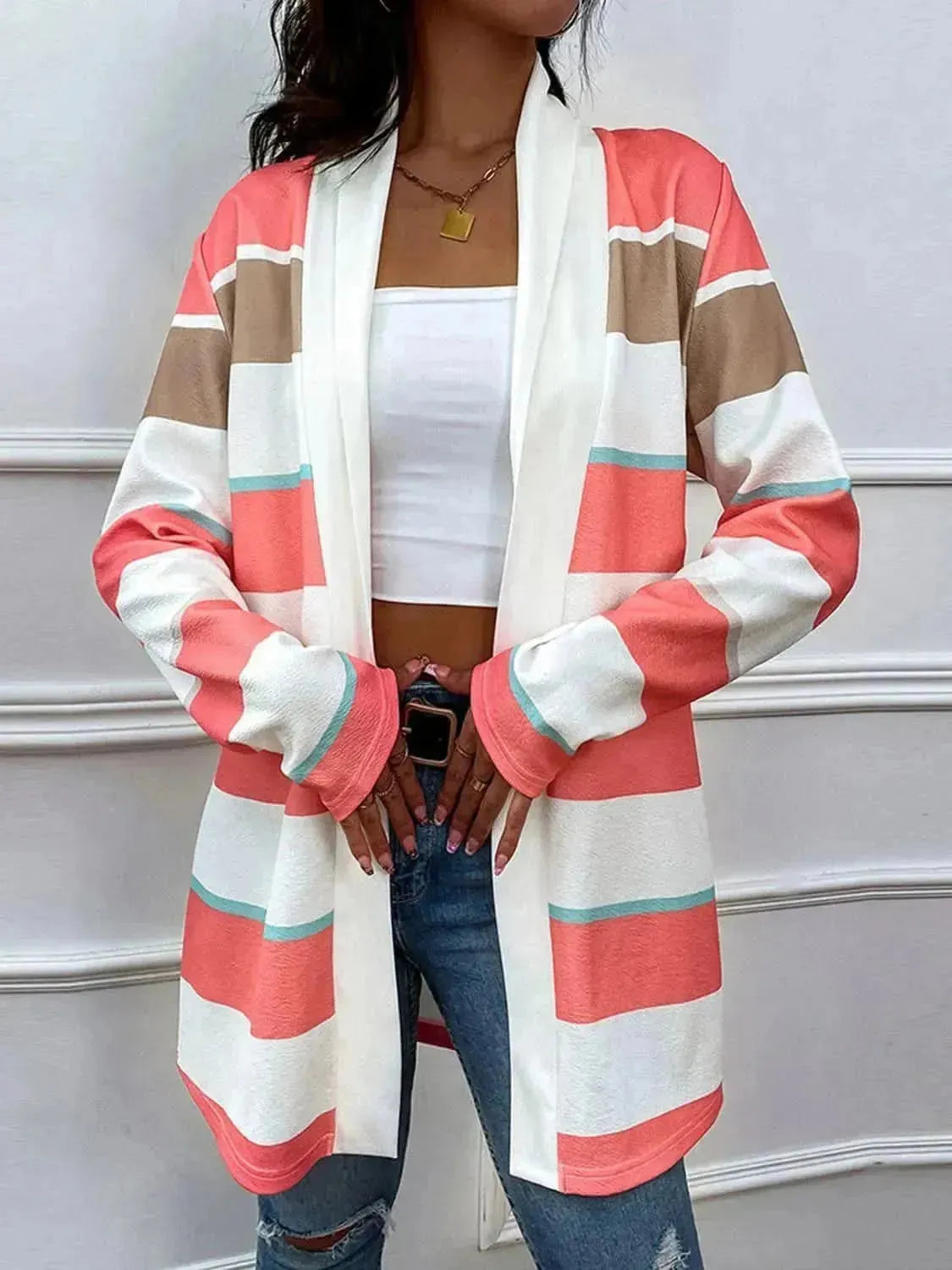 Striped Open Front Longline Cardigan - Bad Moms Club
