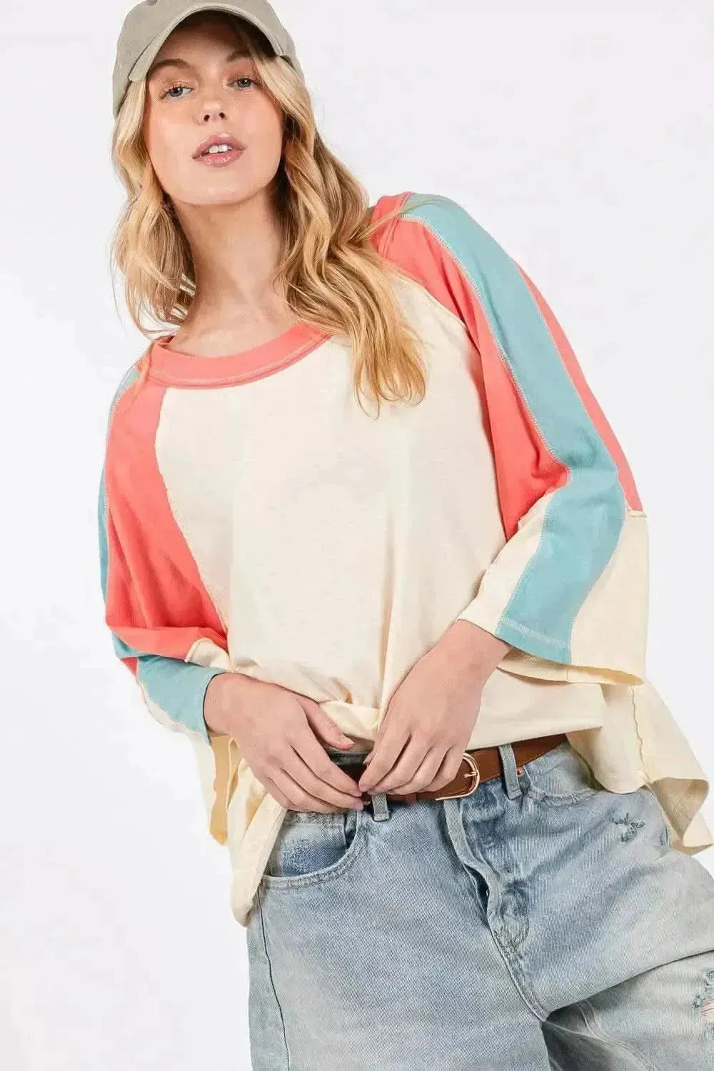 SAGE + FIG Color Block Curved Hem T-Shirt - Bad Moms Club
