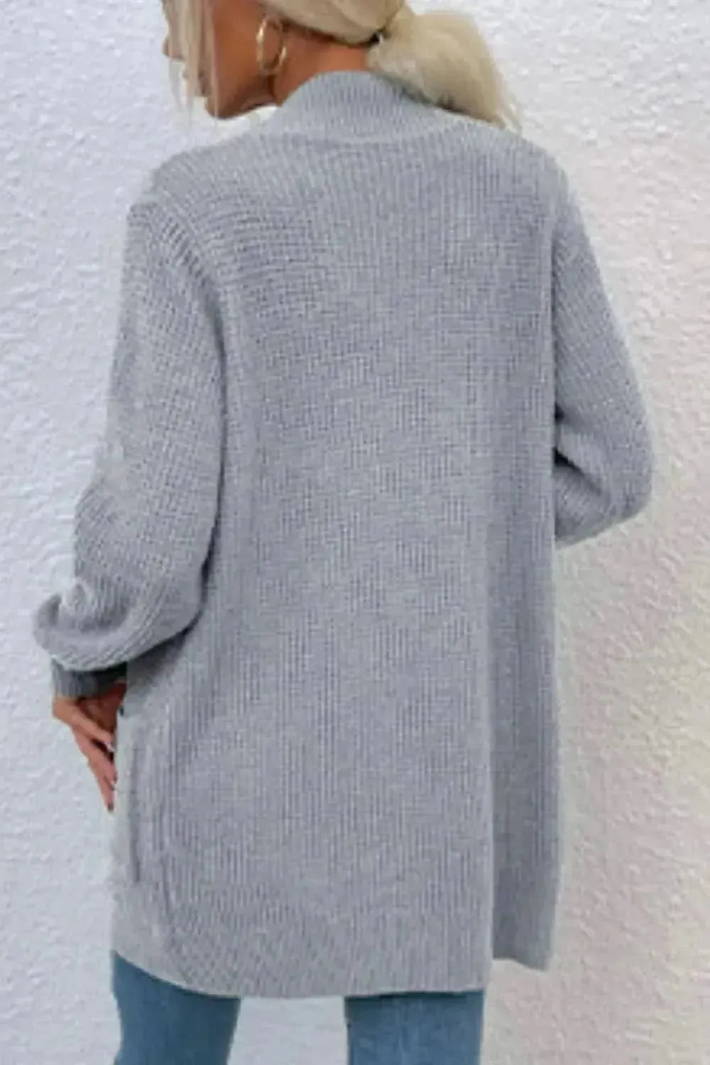 Open Front Rib-Knit Cardigan with Pockets - Bad Moms Club