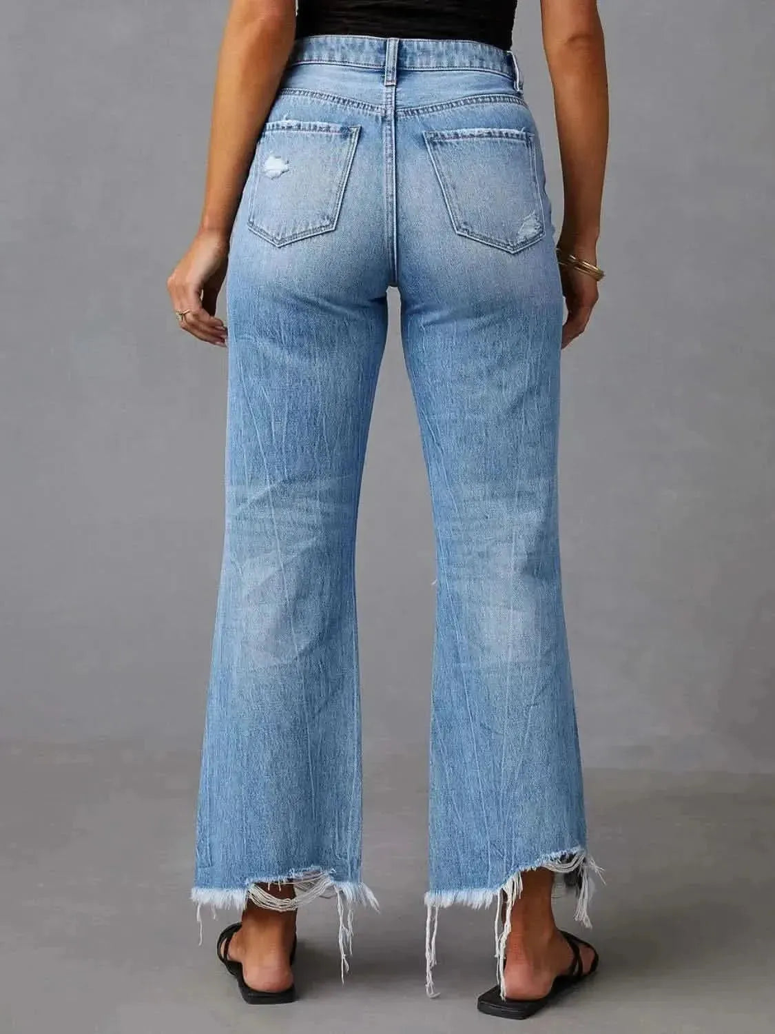 Distressed Raw Hem Jeans with Pockets - Bad Moms Club