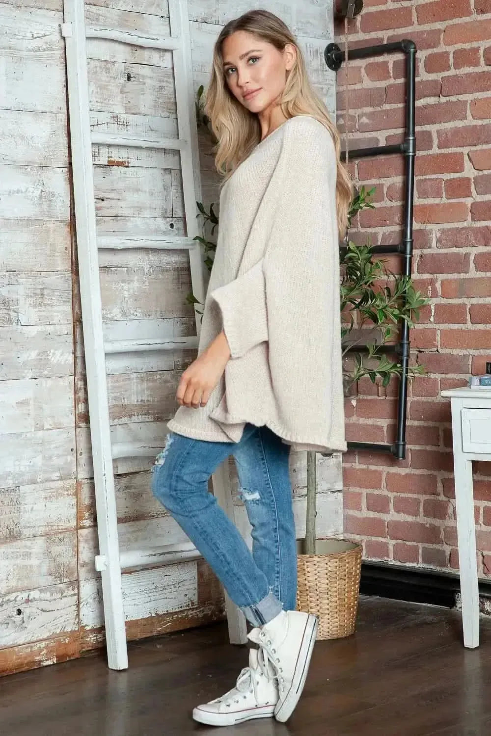 Round Neck Batwing Sleeve Sweater - Bad Moms Club
