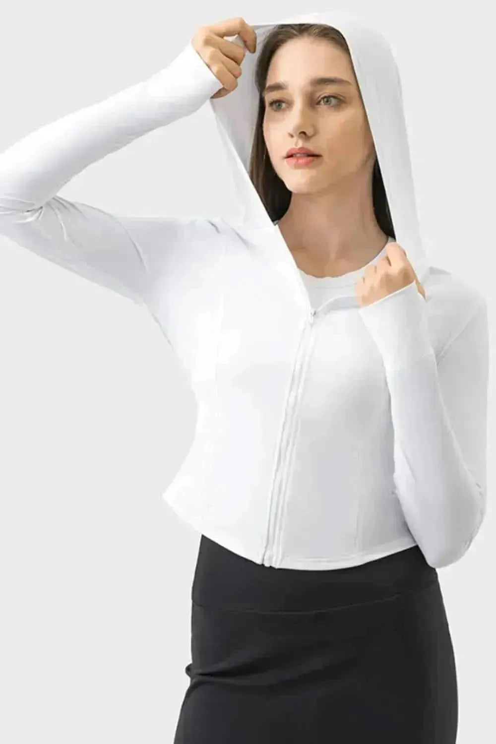 Pocketed Zip Up Hooded Long Sleeve Active Outerwear - Bad Moms Club