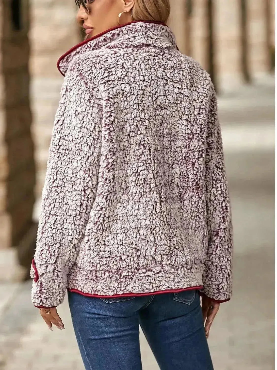 Fuzzy Pocketed Button Up Jacket - Bad Moms Club