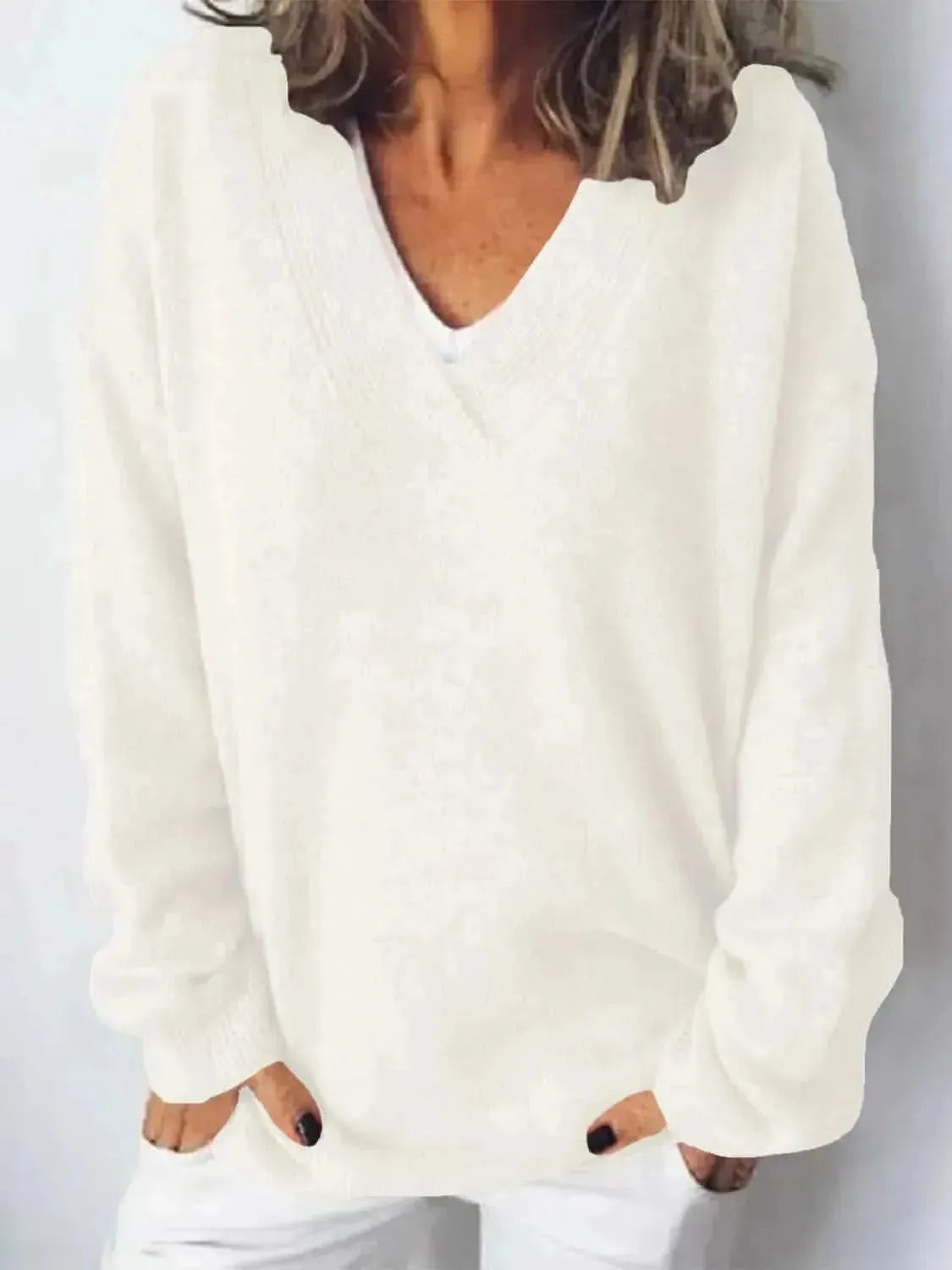 V-Neck Dropped Shoulder Sweater - Bad Moms Club