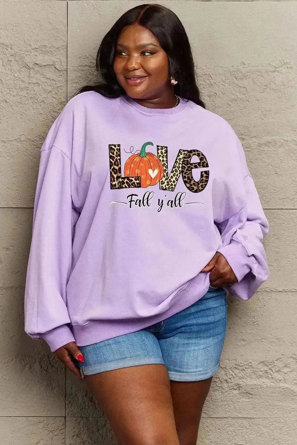 Simply Love Full Size LOVE FALL Y'ALL Graphic Sweatshirt - Bad Moms Club