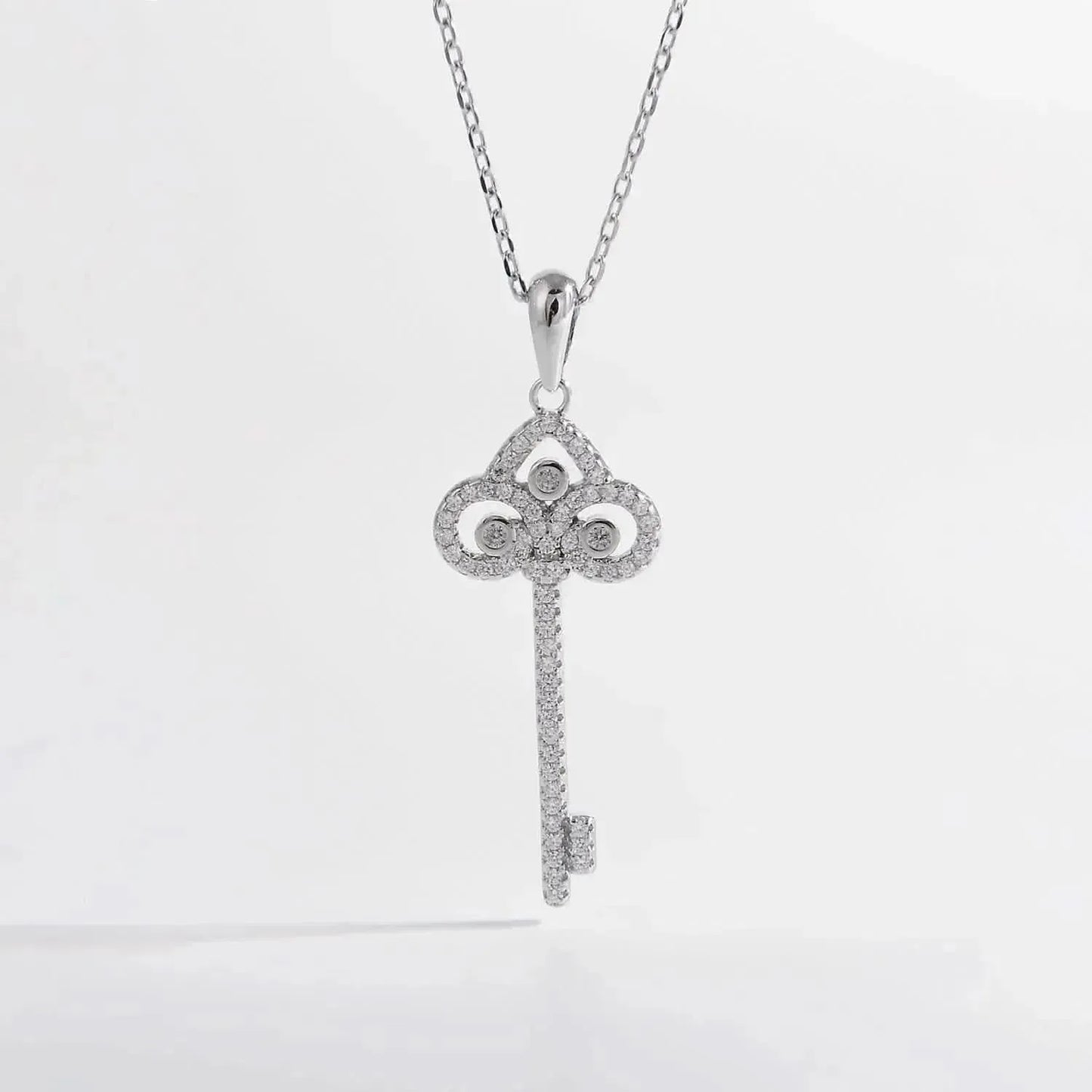 925 Sterling Silver Inlaid Zircon Key Shape Necklace - Bad Moms Club