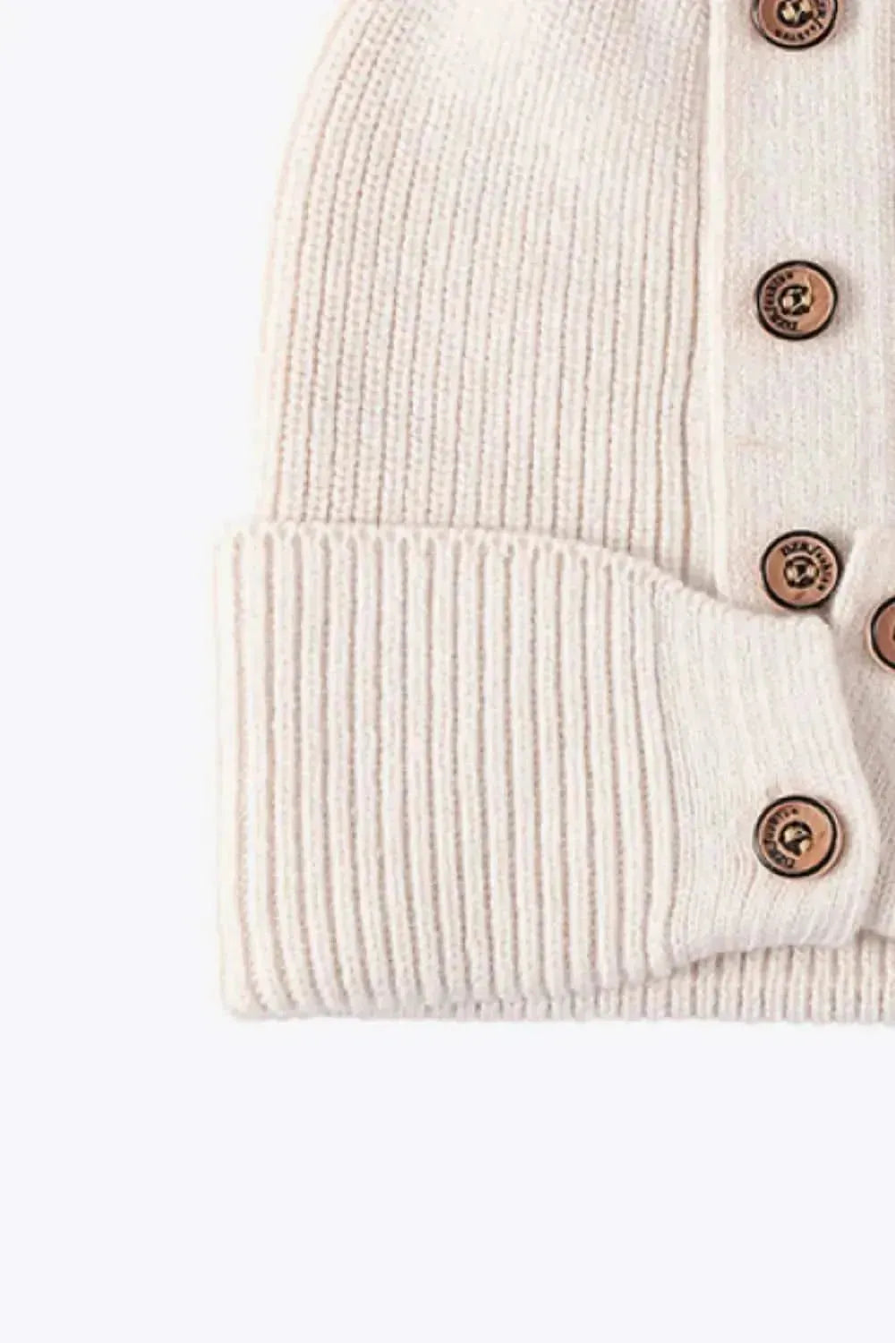 Button Detail Rib-Knit Cuff Beanie - Bad Moms Club