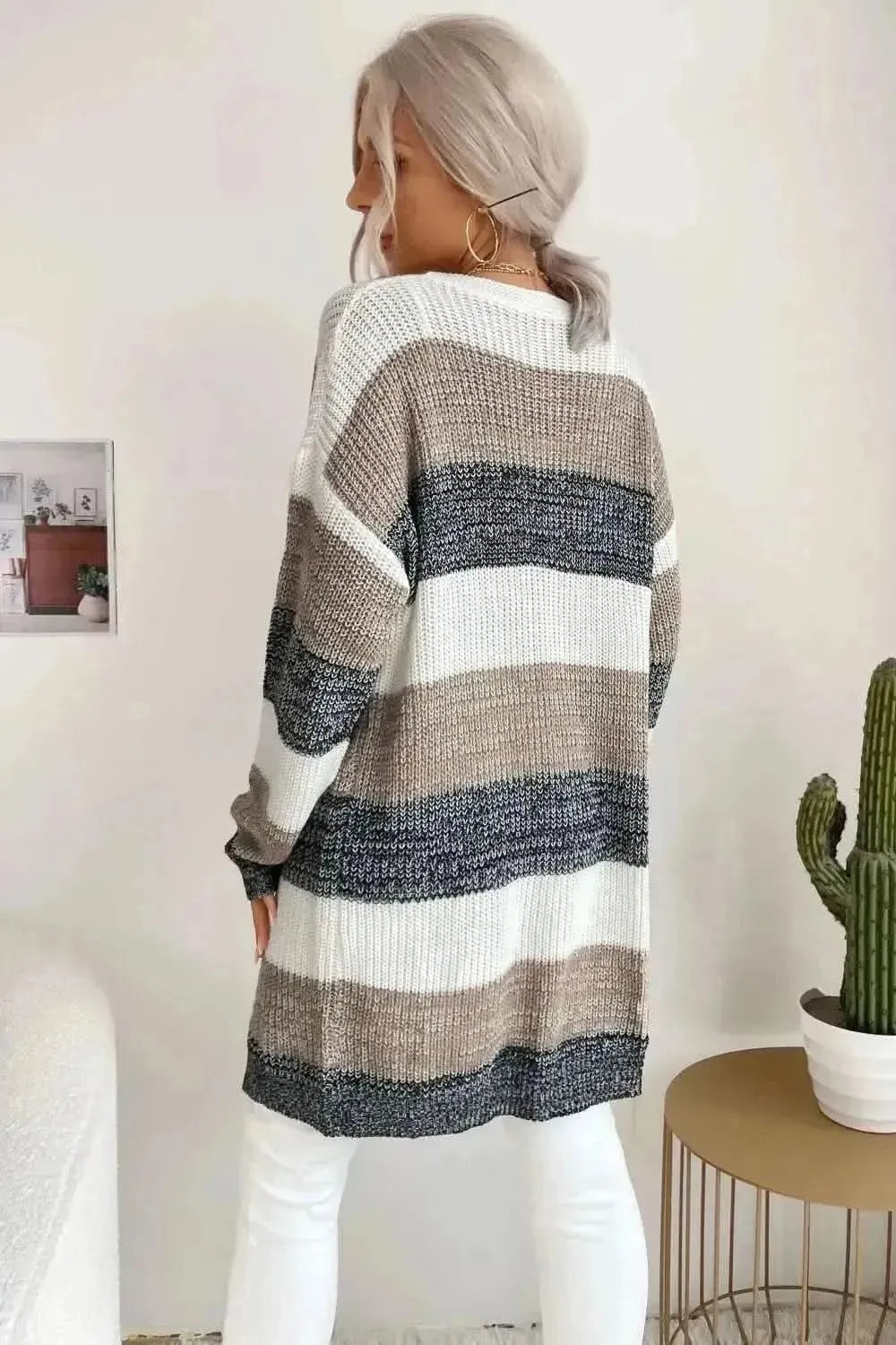 Striped Long Sleeve Duster Cardigan - Bad Moms Club