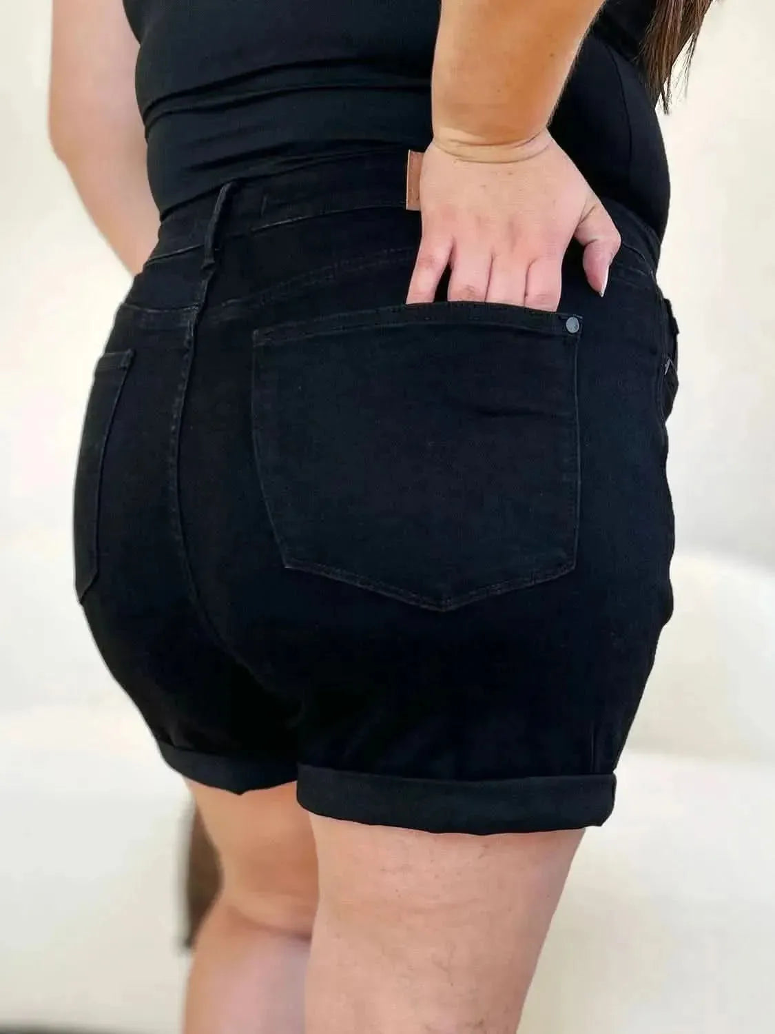 Judy Blue Full Size High Waist Tummy Control Cuffed Denim Shorts - Bad Moms Club