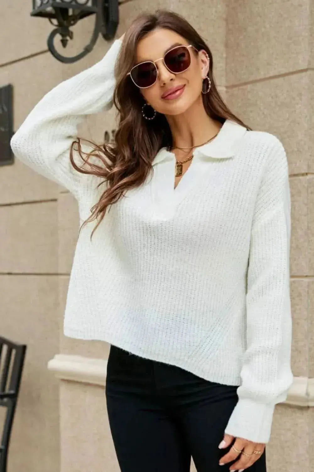 Johnny Collar Lantern Sleeve Sweater - Bad Moms Club