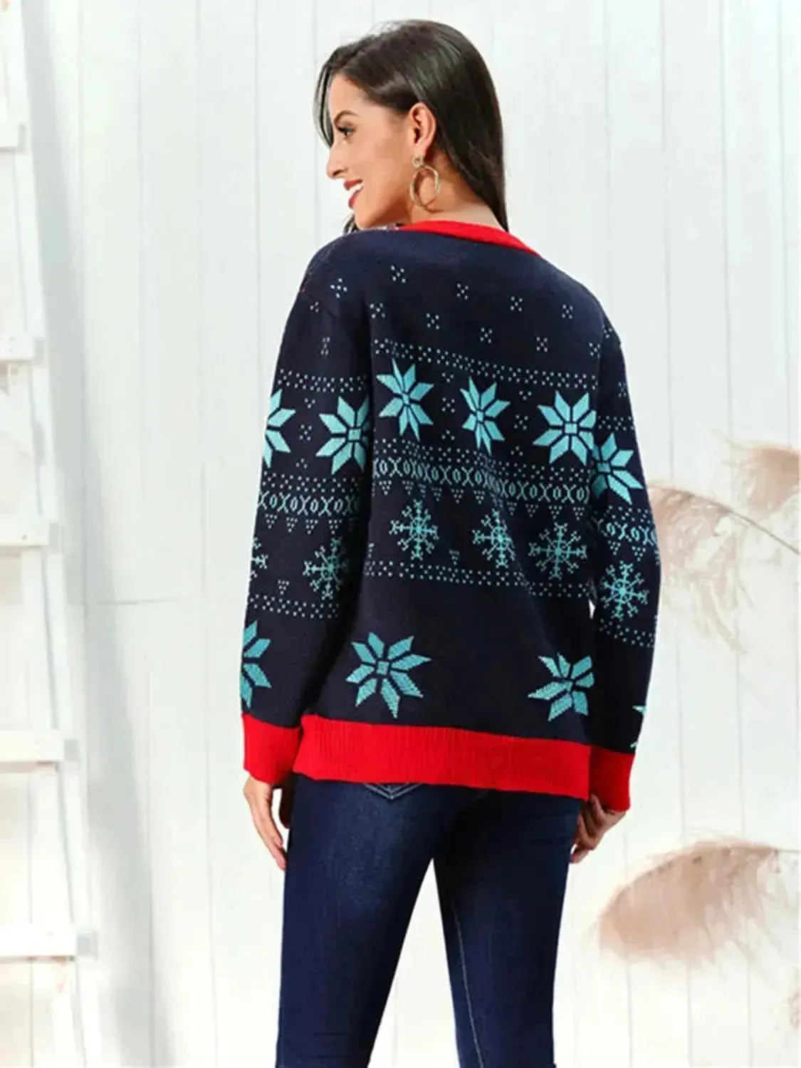 Snowflake Pattern Button Down Cardigan - Bad Moms Club