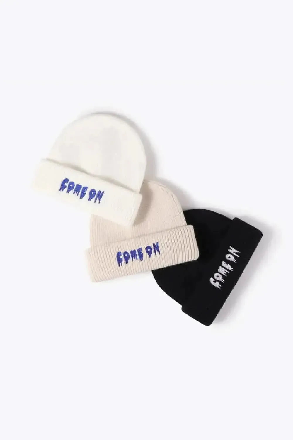 COME ON Embroidered Cuff Knit Beanie - Bad Moms Club