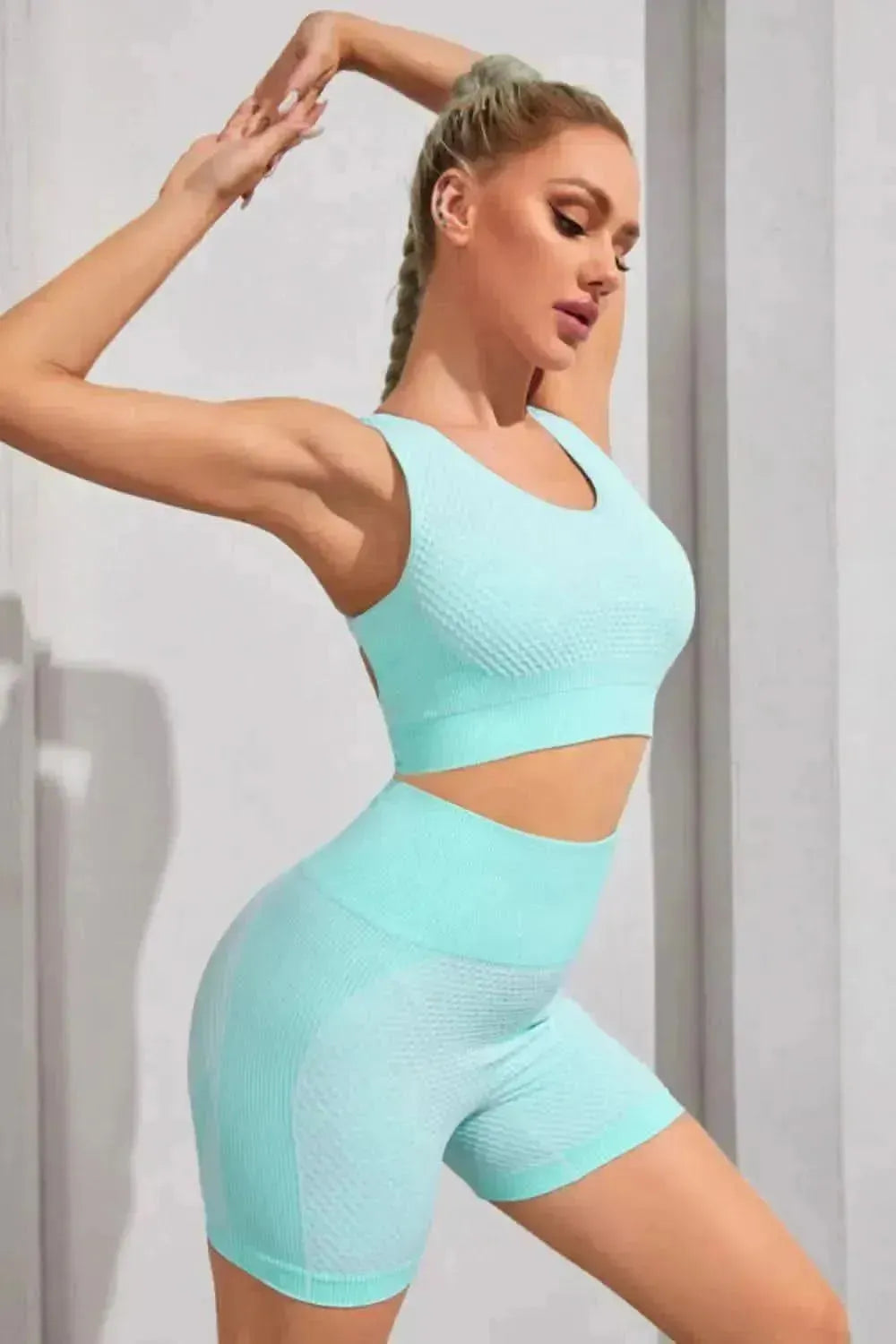Round Neck Sports Bra and Shorts Set - Bad Moms Club