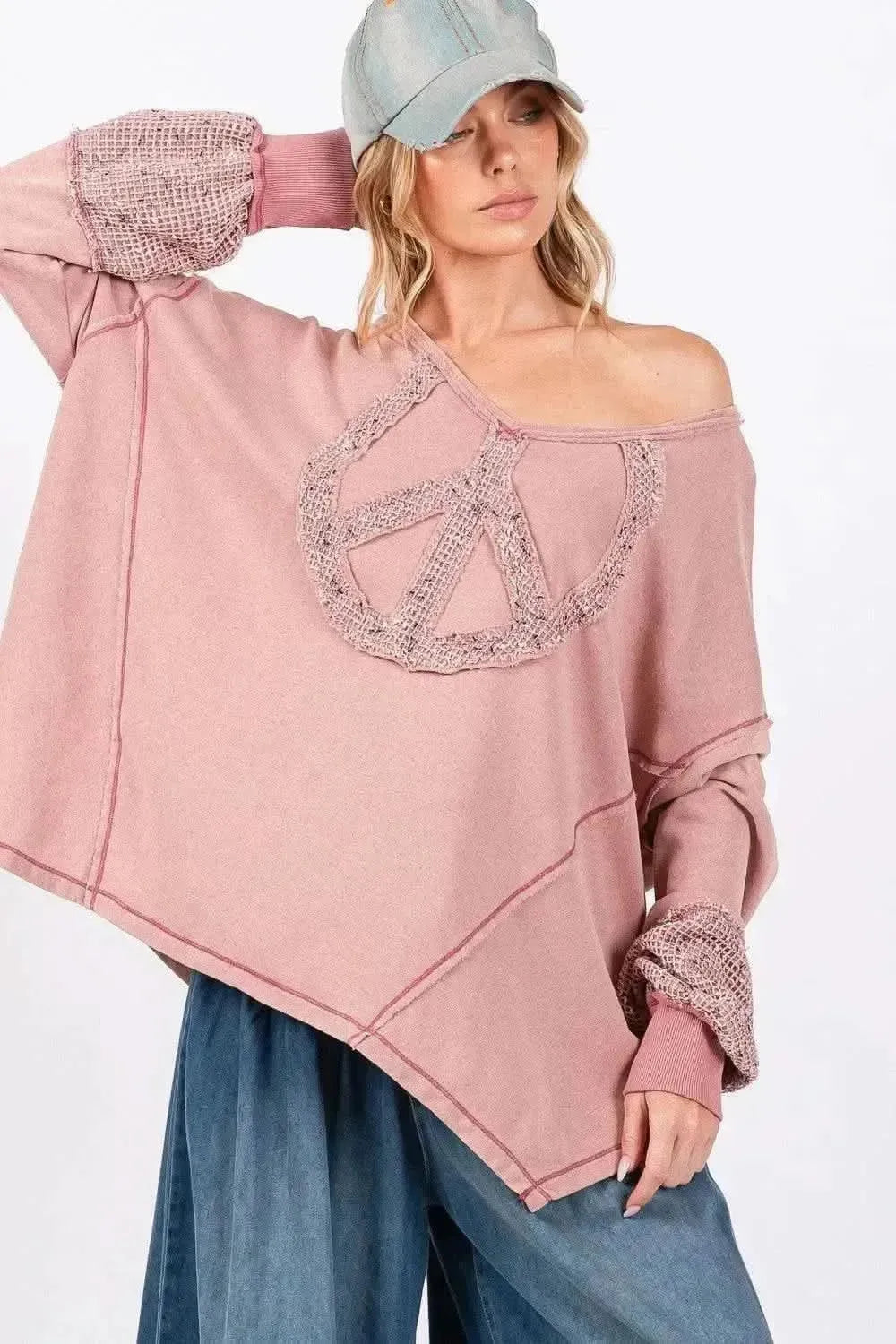 SAGE + FIG Peace Sign Mineral Wash Terry Top - Bad Moms Club