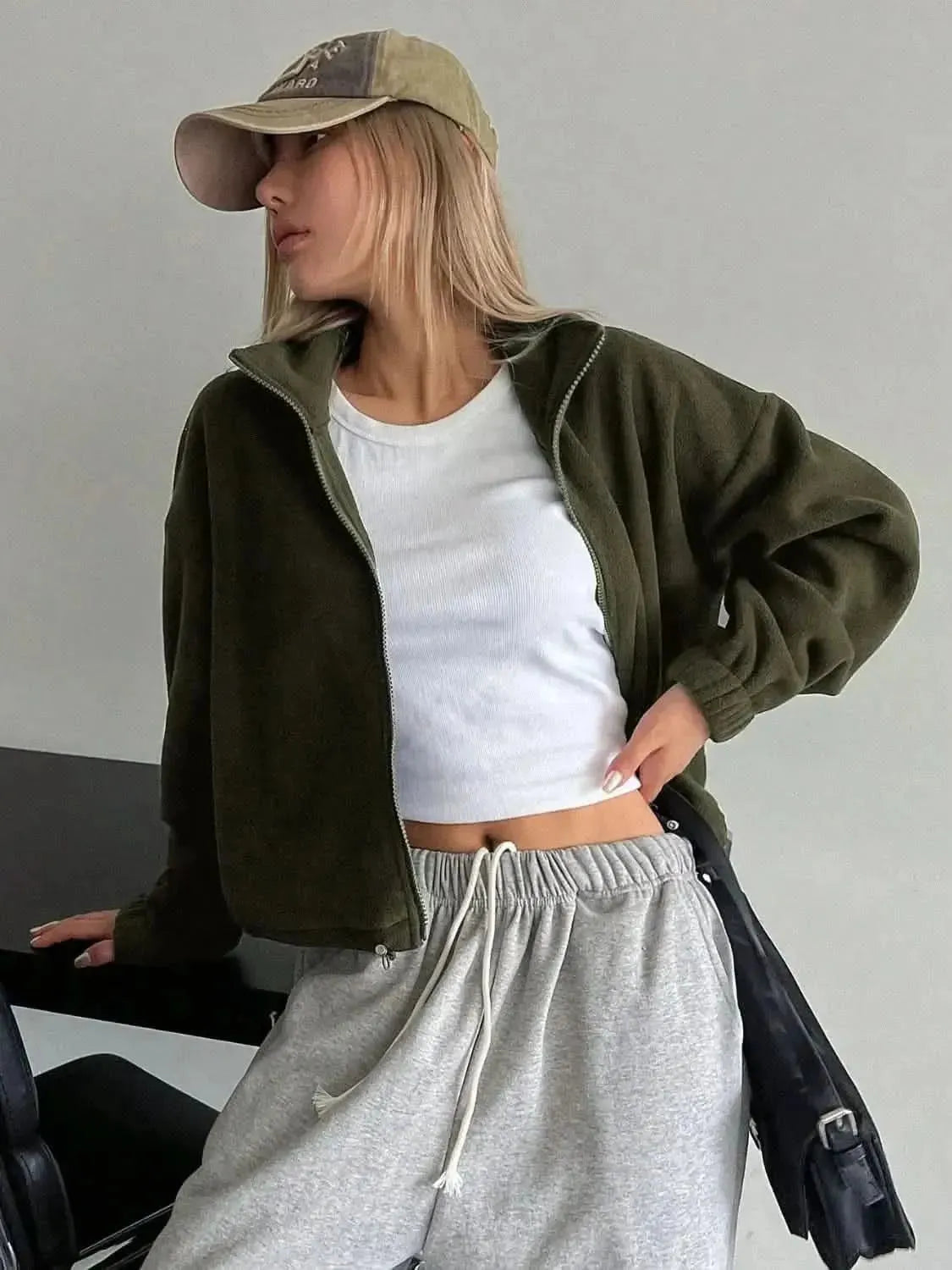 Honey Zip Up Long Sleeve Cropped Jacket - Bad Moms Club
