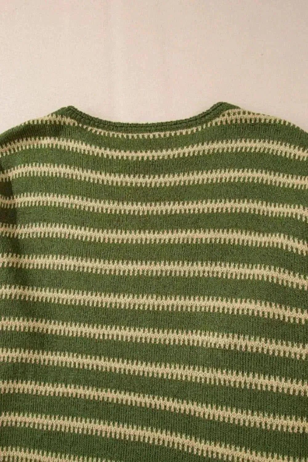 Striped Round Neck Dropped Shoulder Sweater - Bad Moms Club
