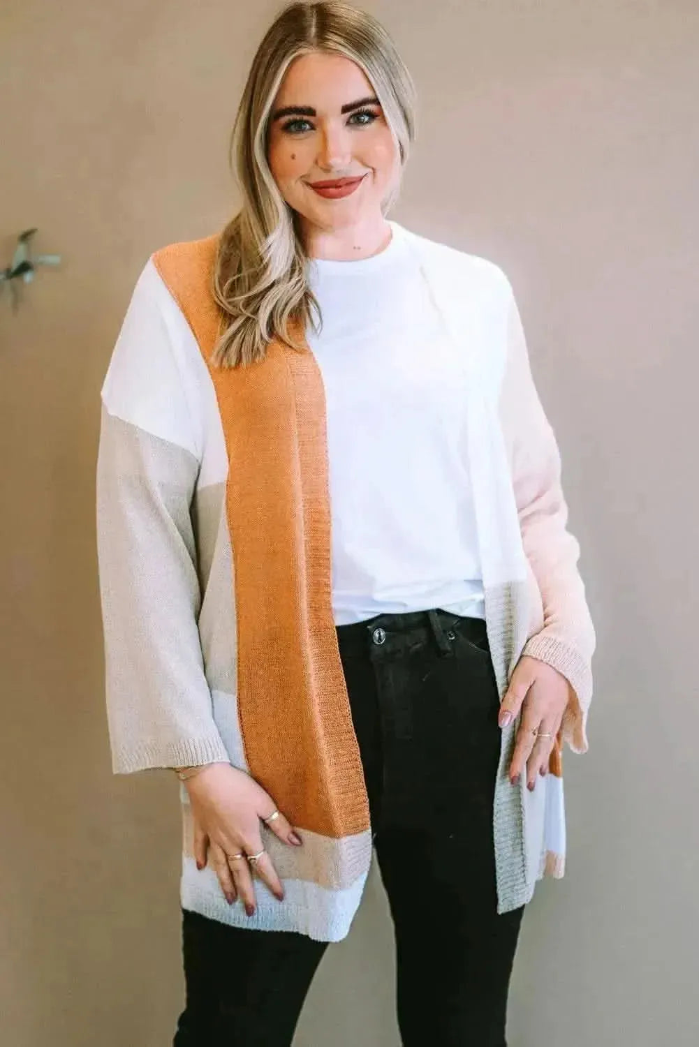 Plus Size Color Block Open Front Longline Cardigan - Bad Moms Club