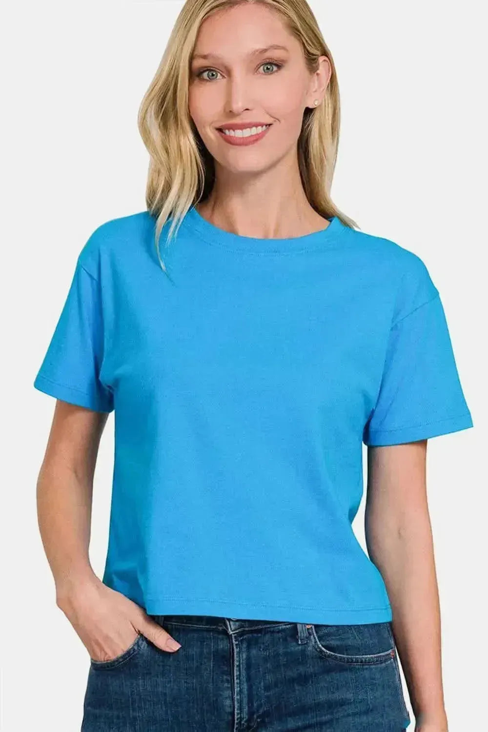Zenana Round Neck Short Sleeve Cropped T-Shirt - Bad Moms Club