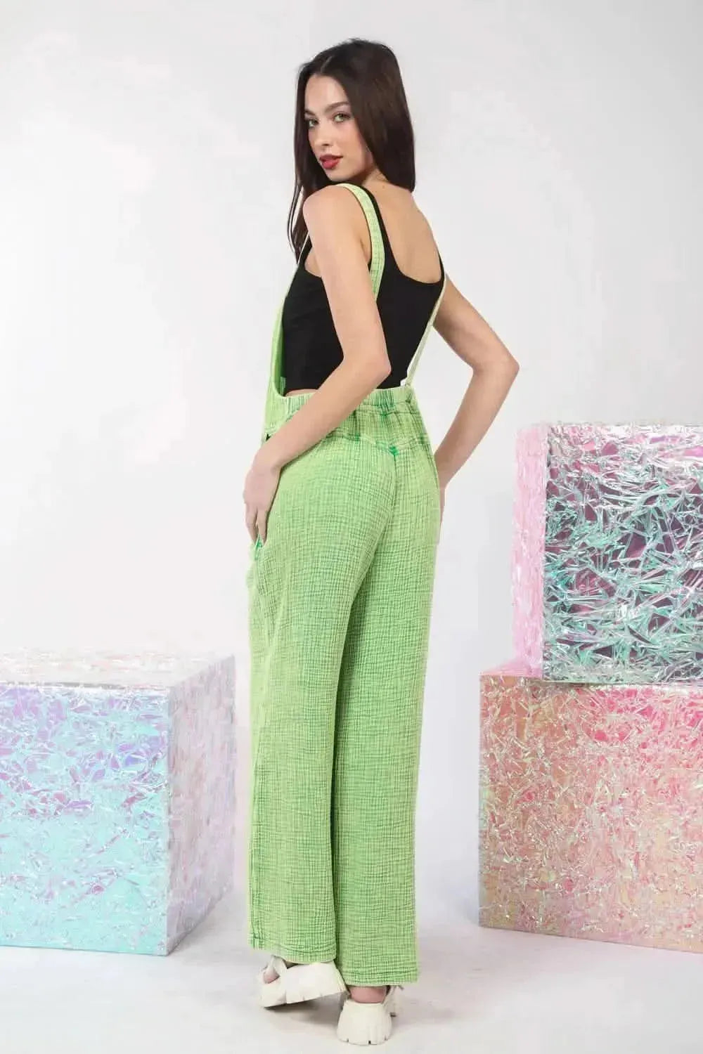 VERY J Texture Washed Wide Leg Overalls - Bad Moms Club