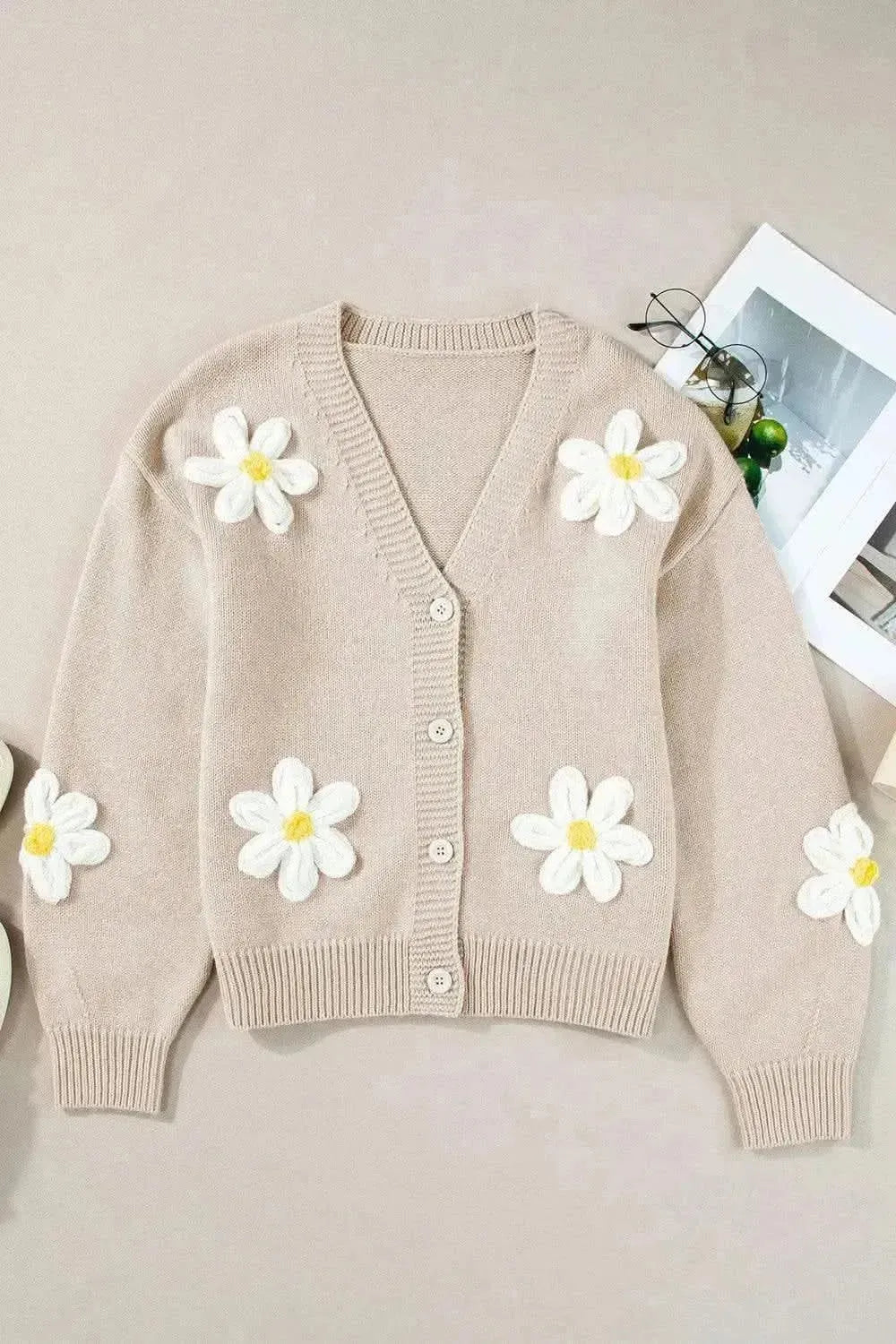 Flower Dropped Shoulder Long Sleeve Cardigan - Bad Moms Club