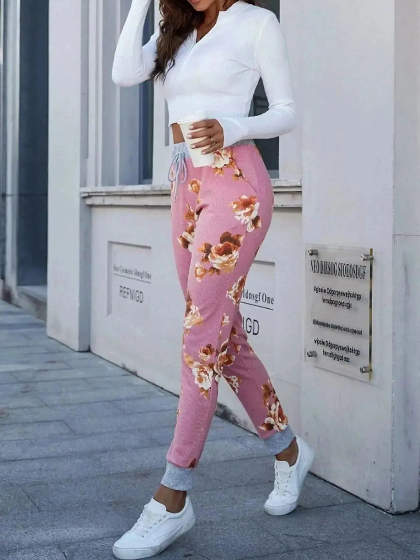 Floral Print Slim Fit Long Pants - Bad Moms Club