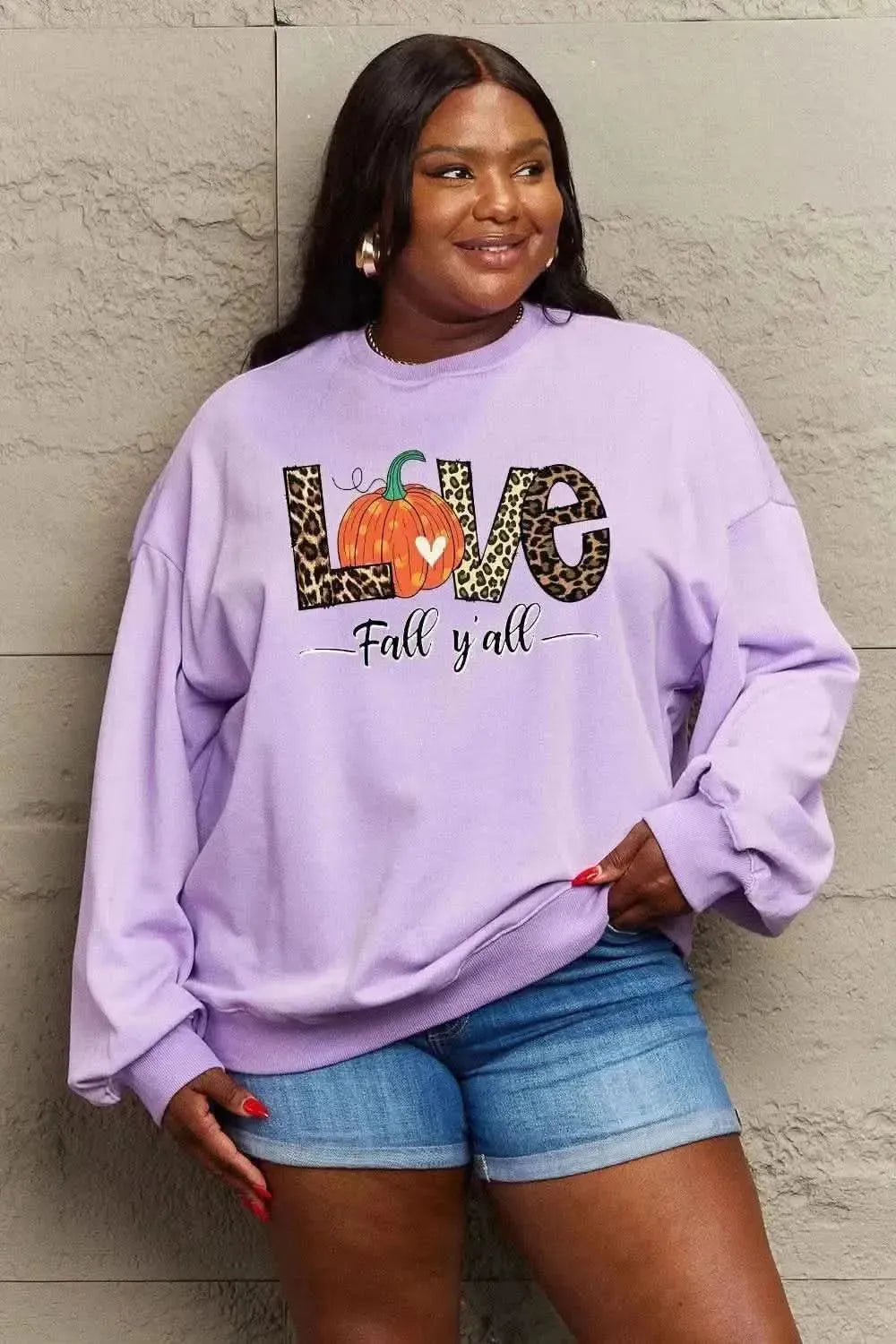 Simply Love Full Size LOVE FALL Y'ALL Graphic Sweatshirt - Bad Moms Club