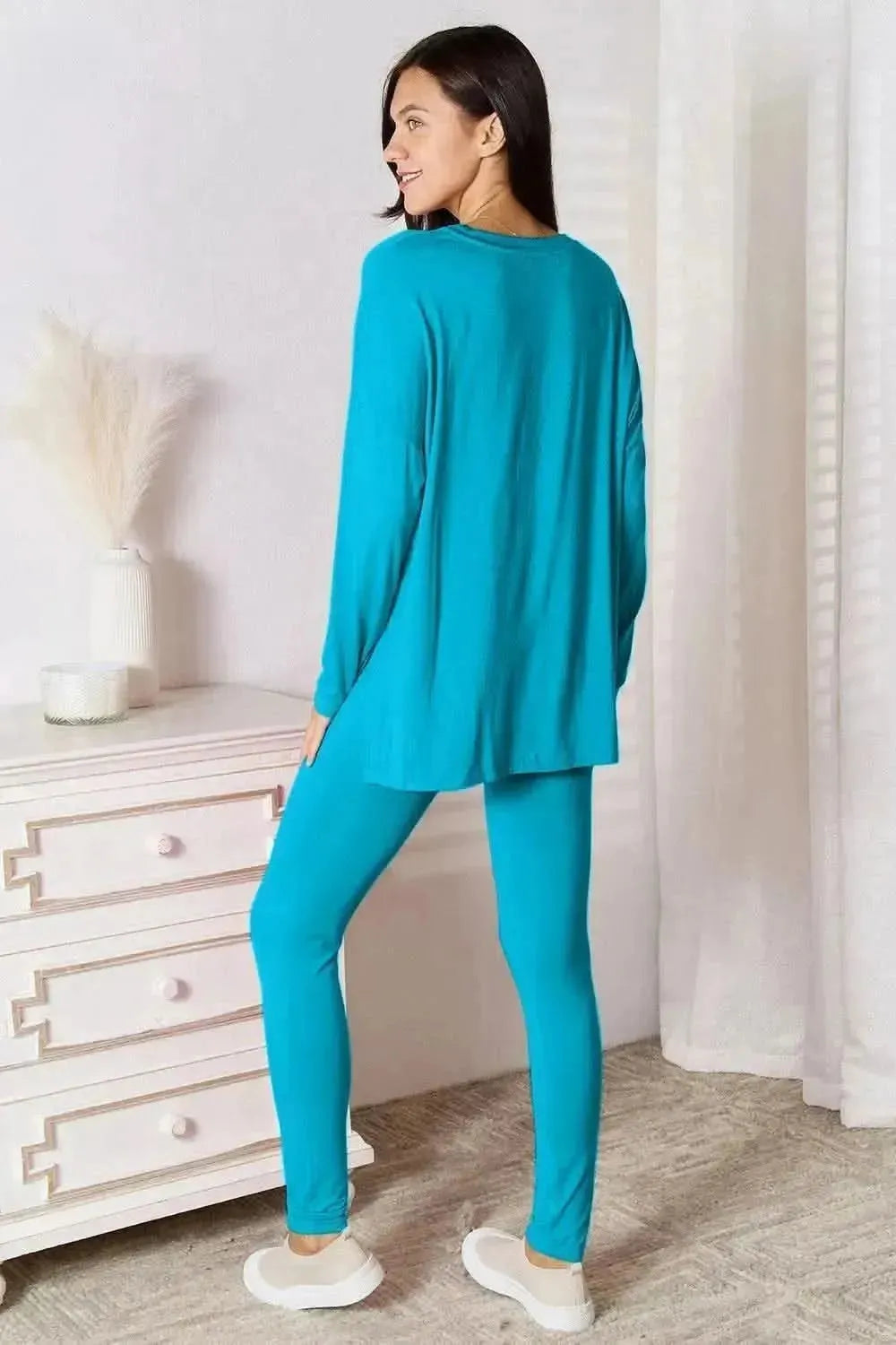 Basic Bae Full Size V-Neck Soft Rayon Long Sleeve Top and Pants Lounge Set - Bad Moms Club