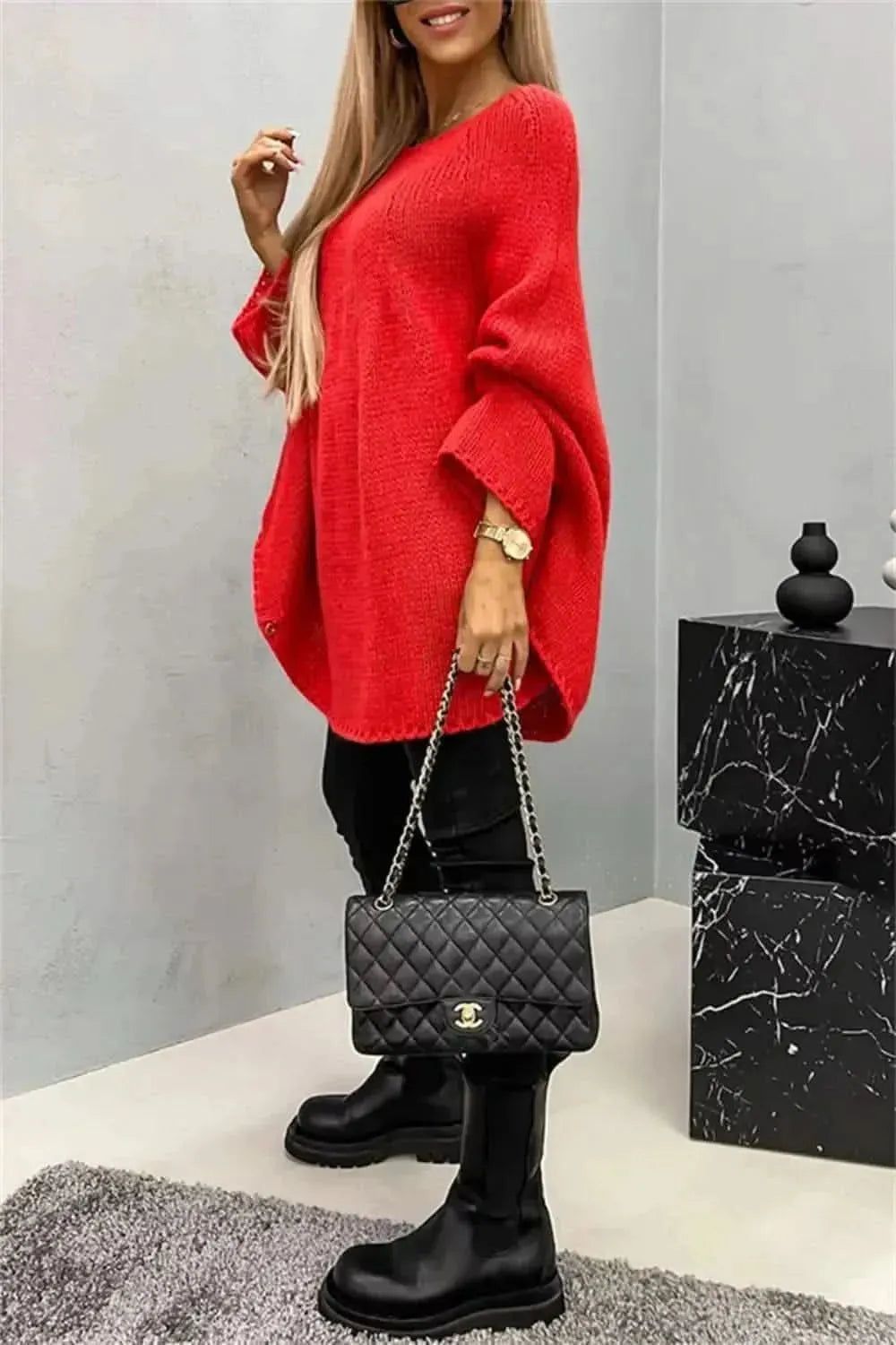 Round Neck Batwing Sleeve Sweater - Bad Moms Club