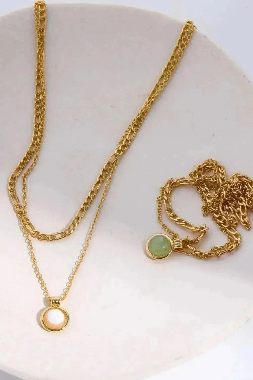 Copper 14K Gold-Plated Round Shape Aventurine Pendant Necklace - Bad Moms Club