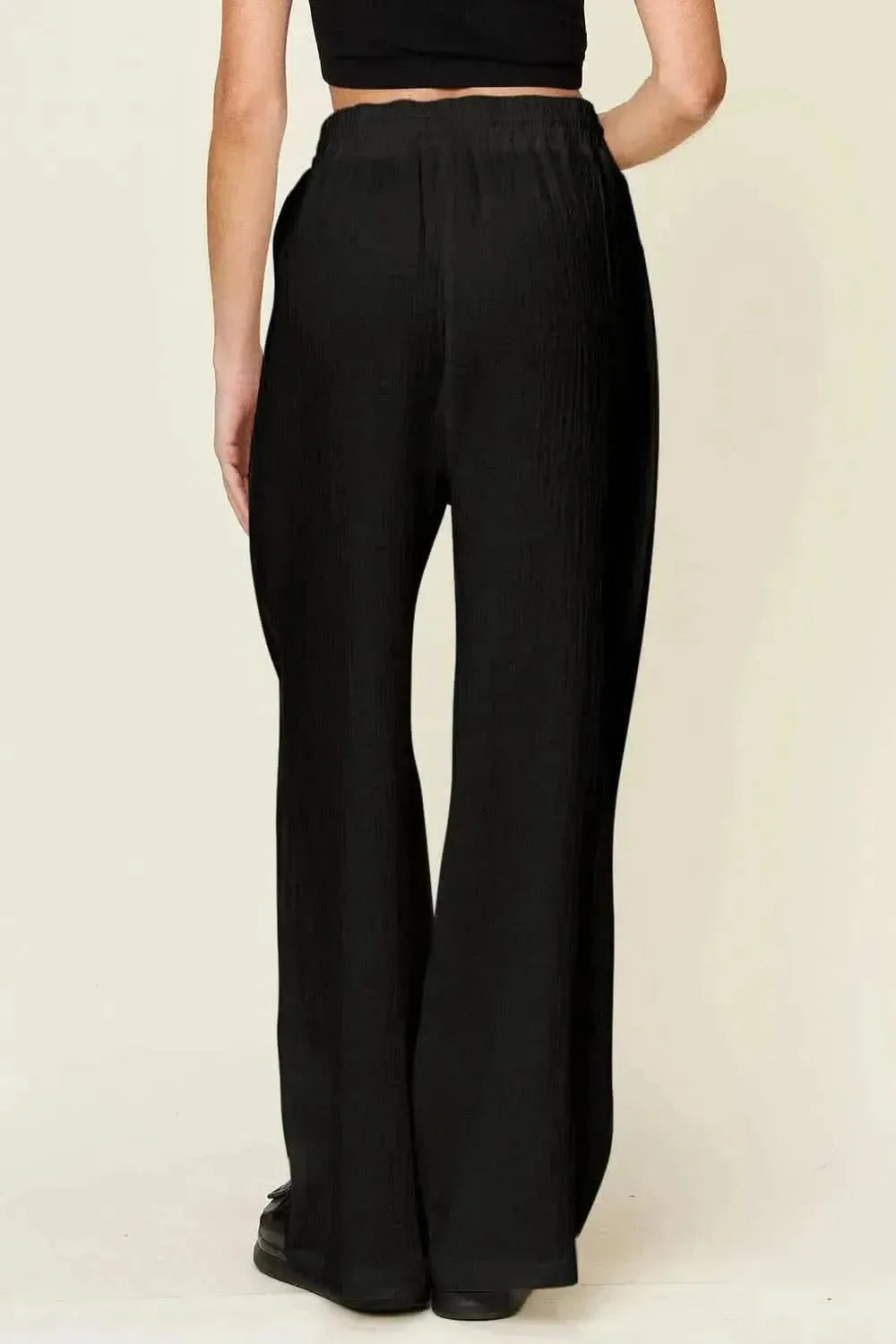 Double Take Full Size Texture Drawstring Wide Leg Pants - Bad Moms Club