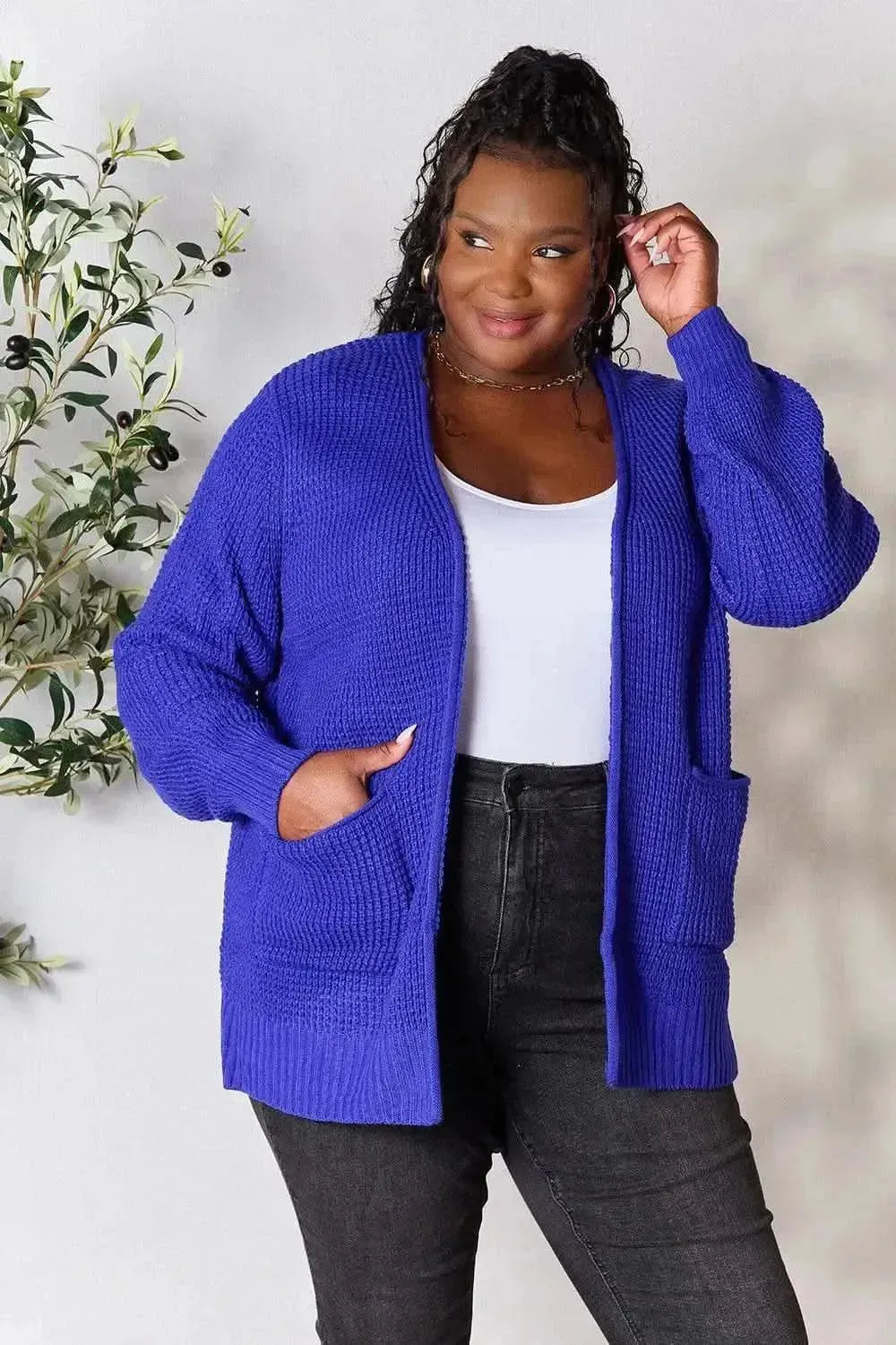 Zenana Full Size Waffle-Knit Open Front Cardigan - Bad Moms Club