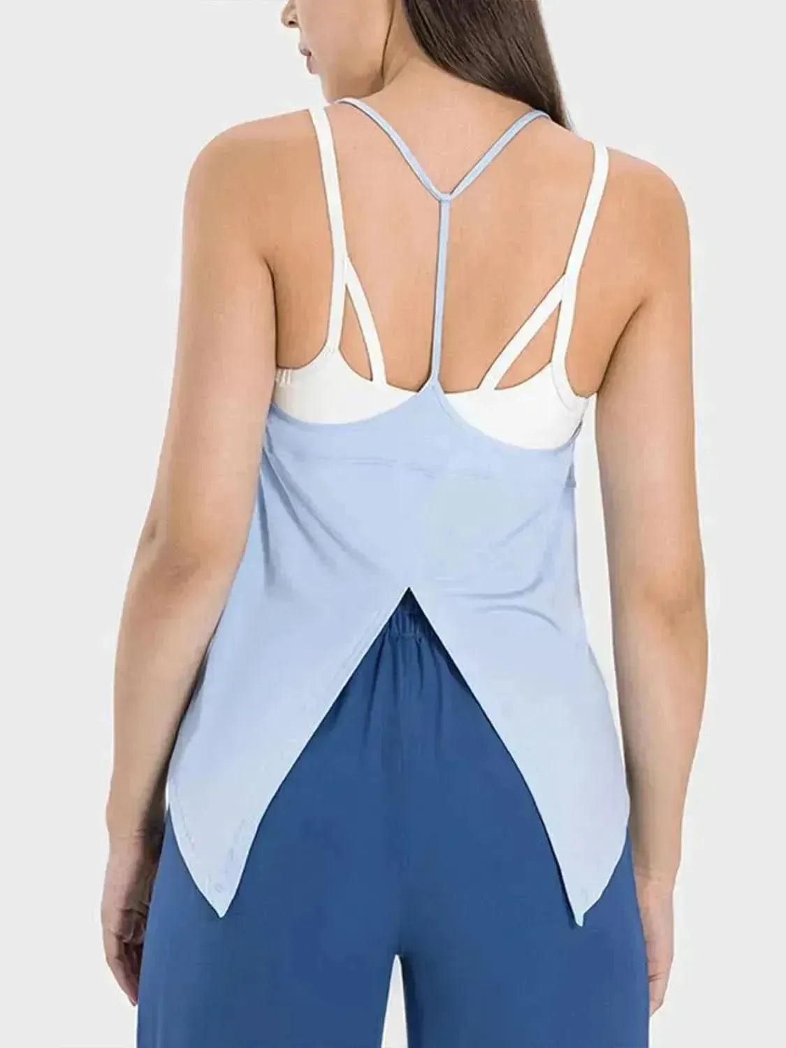 Slit Spaghetti Strap Scoop Neck Active Cami - Bad Moms Club