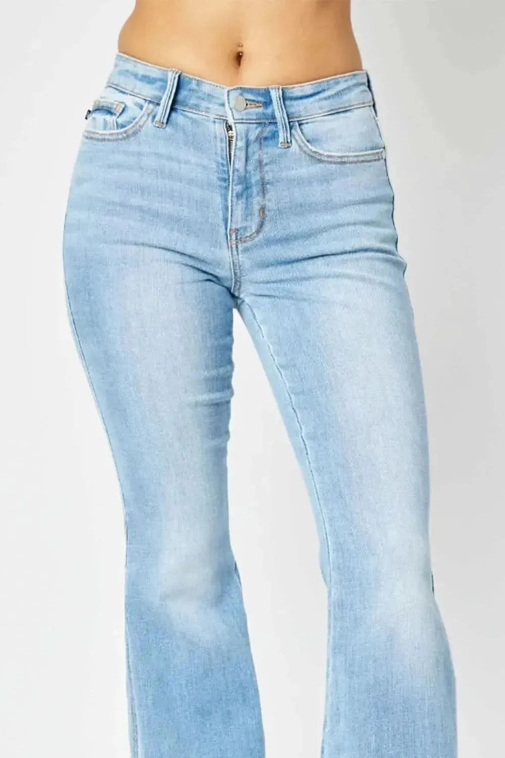 Judy Blue Full Size Mid Rise Raw Hem Slit Flare Jeans - Bad Moms Club
