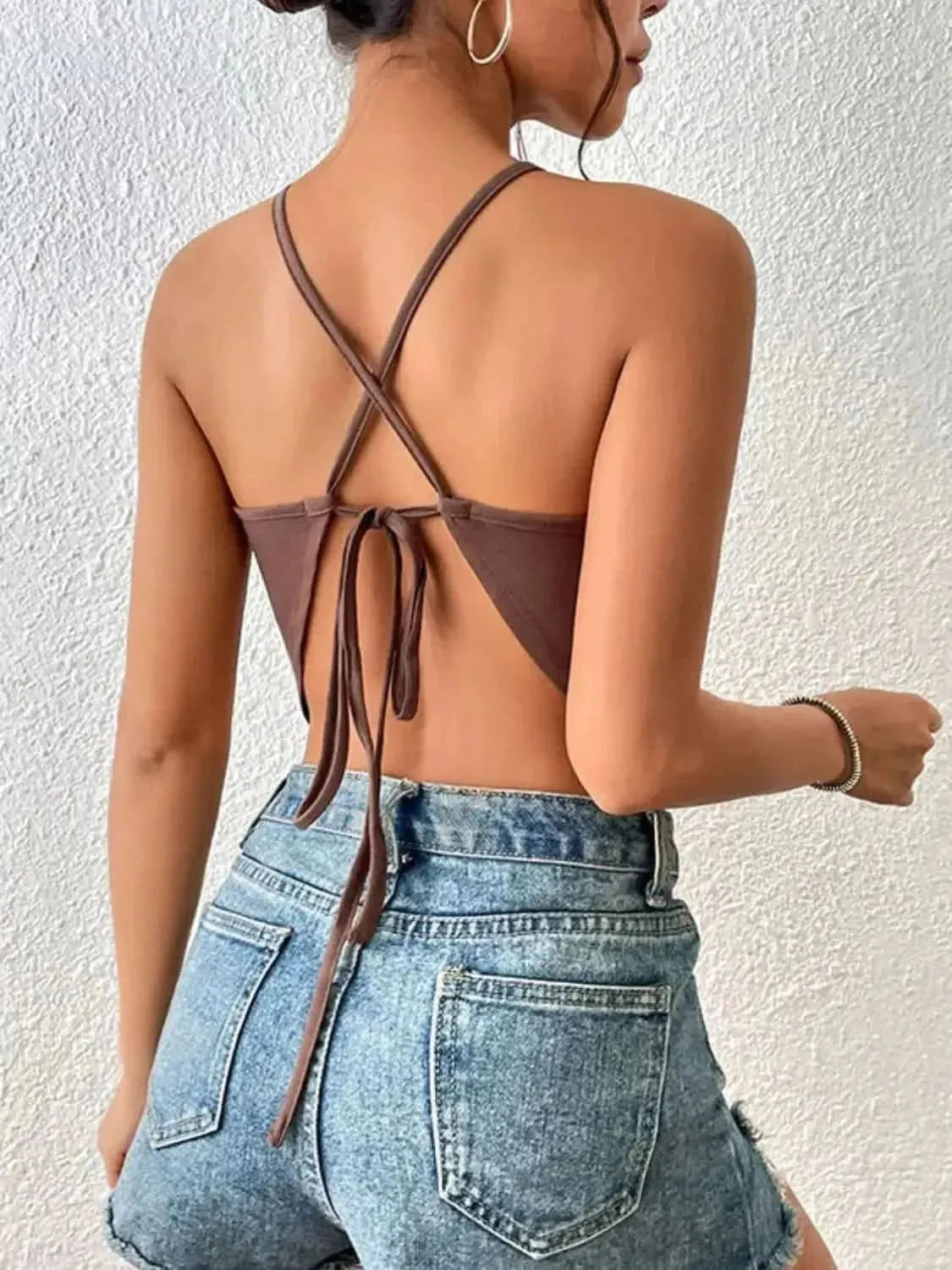 Perfee Crisscross Tie Back Slit Sleeveless Top - Bad Moms Club