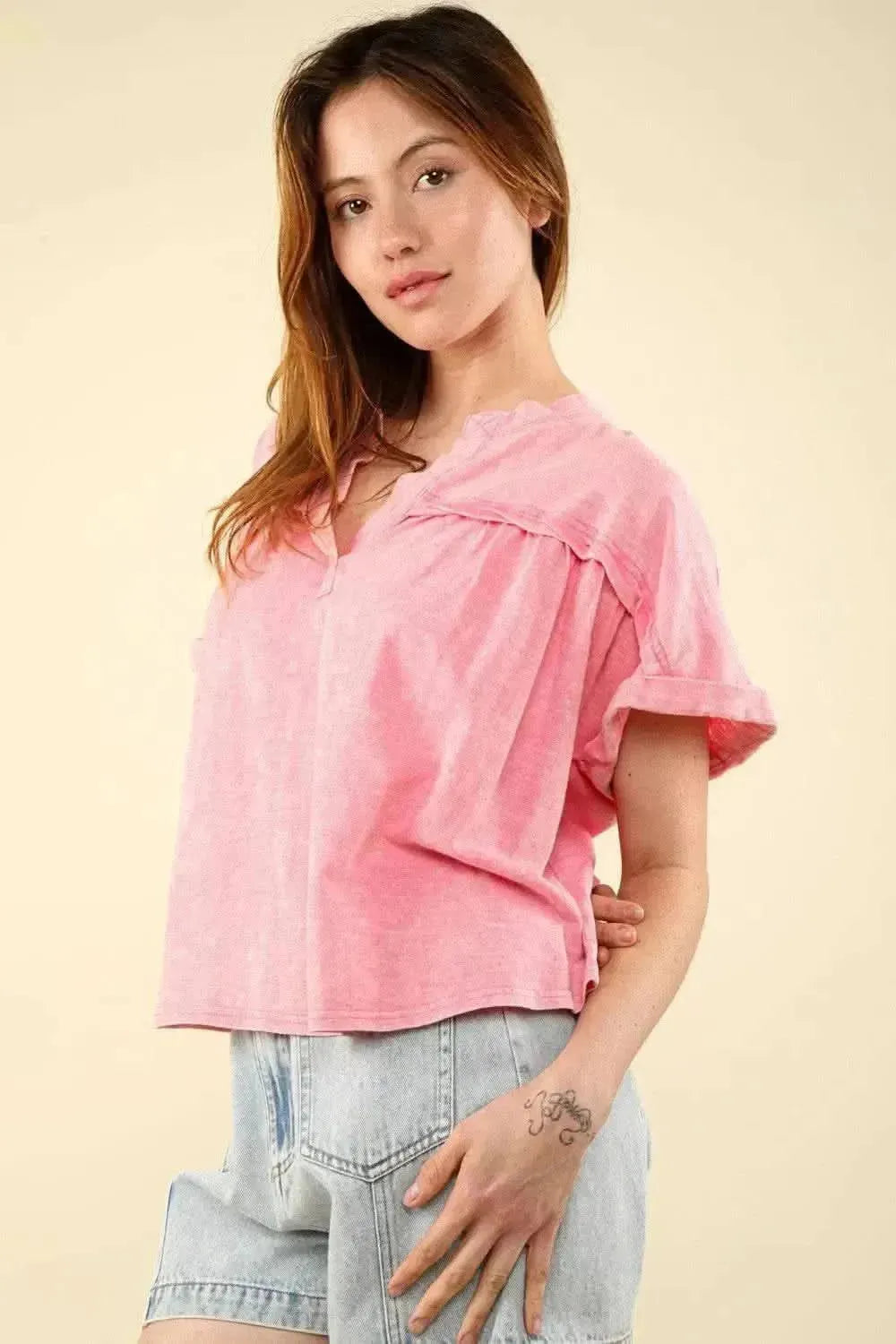 VERY J Nochted Short Sleeve Washed T-Shirt - Bad Moms Club