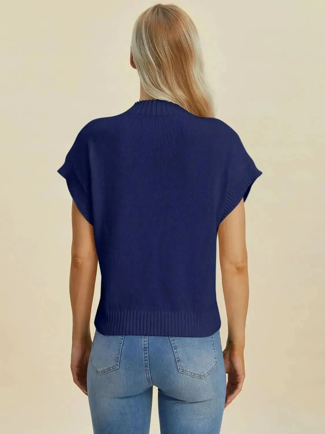 Double Take Full Size Mock Neck Short Sleeve Sweater - Bad Moms Club
