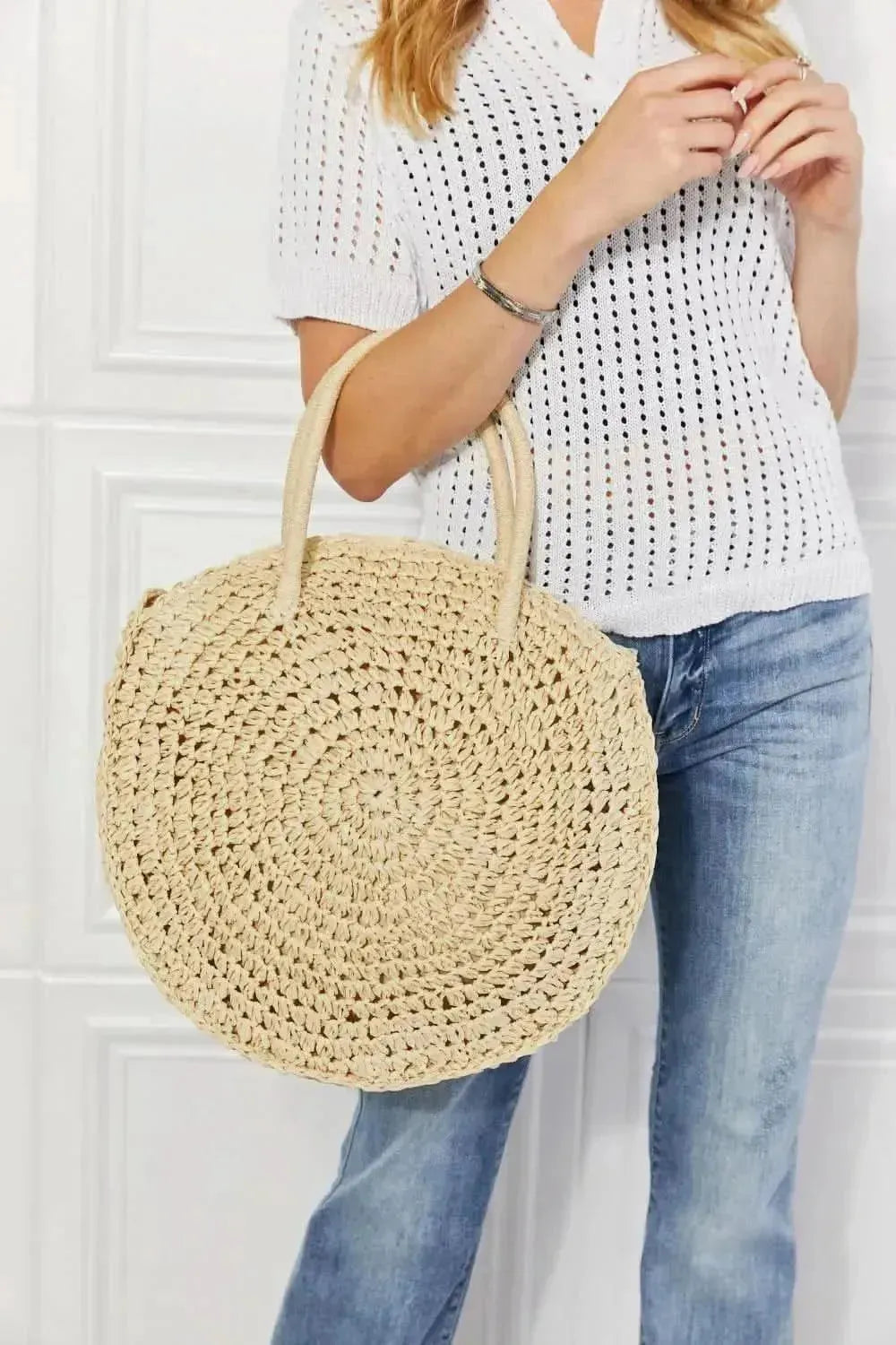 Justin Taylor Beach Date Straw Rattan Handbag in Ivory - Bad Moms Club