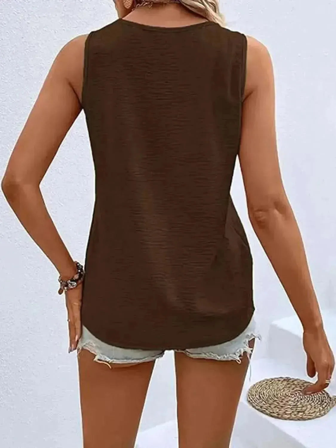 Full Size Decorative Button V-Neck Tank - Bad Moms Club