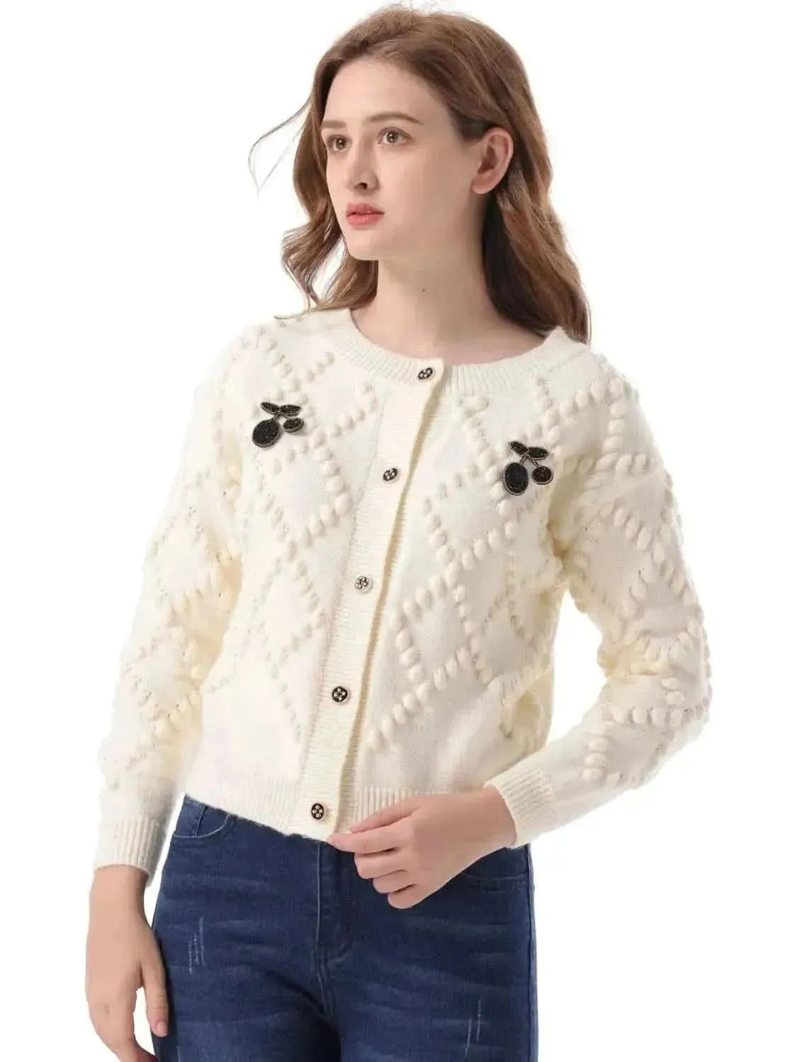 Button Down Round Neck Cardigan - Bad Moms Club