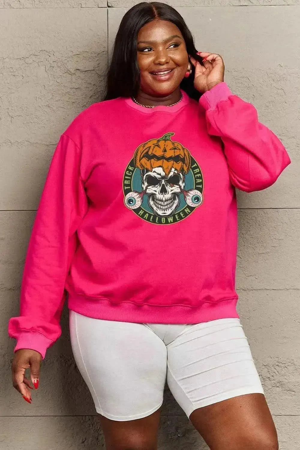 Simply Love Full Size Skull Graphic Sweatshirt - Bad Moms Club
