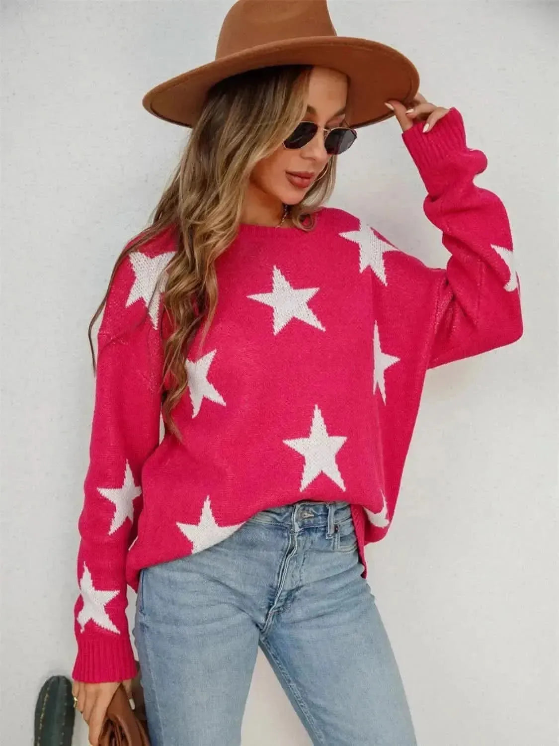Angel Wings Star Round Neck Dropped Shoulder Sweater - Bad Moms Club